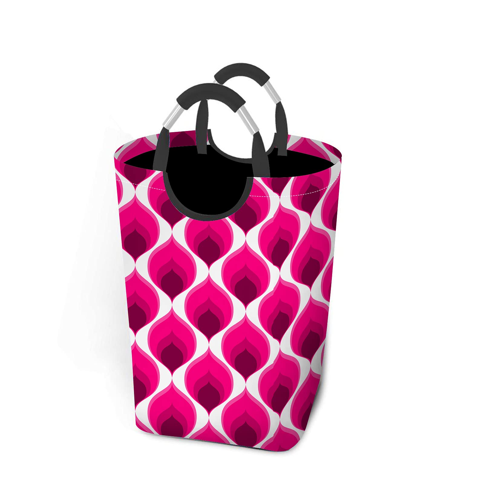 Modern Geometric Pink Petal Laundry Hamper - Foldable Washing Basket with Aluminum Handle, Abstract Leaf Design for Bathroom, Dorm & Closet Storage - Perfect for Organizing Clothes, Towels and Bedding in Small Spaces
