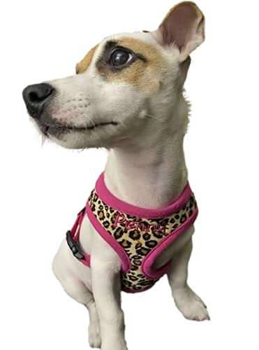 **Personalized Embroidered Leopard Dog Harness & Leash Set - Soft Plush Comfort, Fashionable Pink Harness for Small, Medium, Large Dogs (Large) - Perfect for Walks, Training & Stylish Outings**