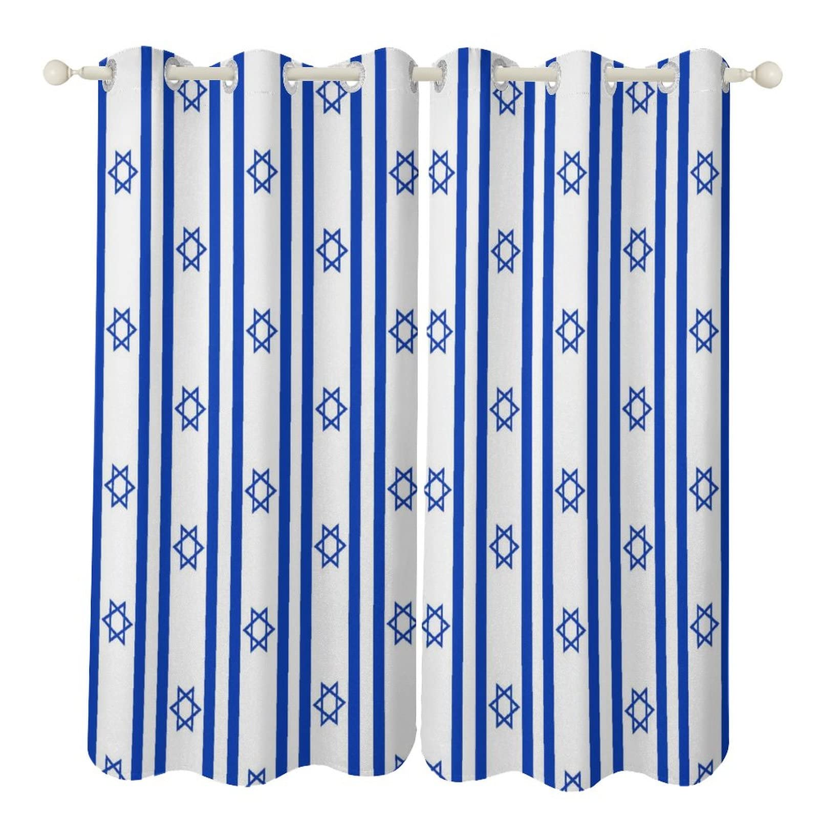 Israel Flag Blackout Perforated Window Curtains 52x72 Inches - Room Darkening Drapes for Living Room, Bedroom Decor - Perfect for Home, Office & Dormitory Use