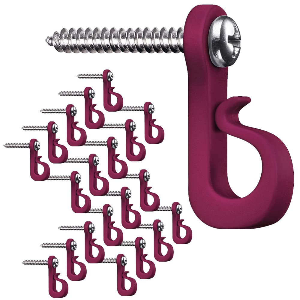 20 Pack Q-Hangers for Christmas Lights - Phillips Screw Hooks for Indoor/Outdoor LED Fairy Lights, Garage & Party Decor - Easy Release Wire Clips (Wine Red) - Perfect for Holiday, Wedding & Home Decoration