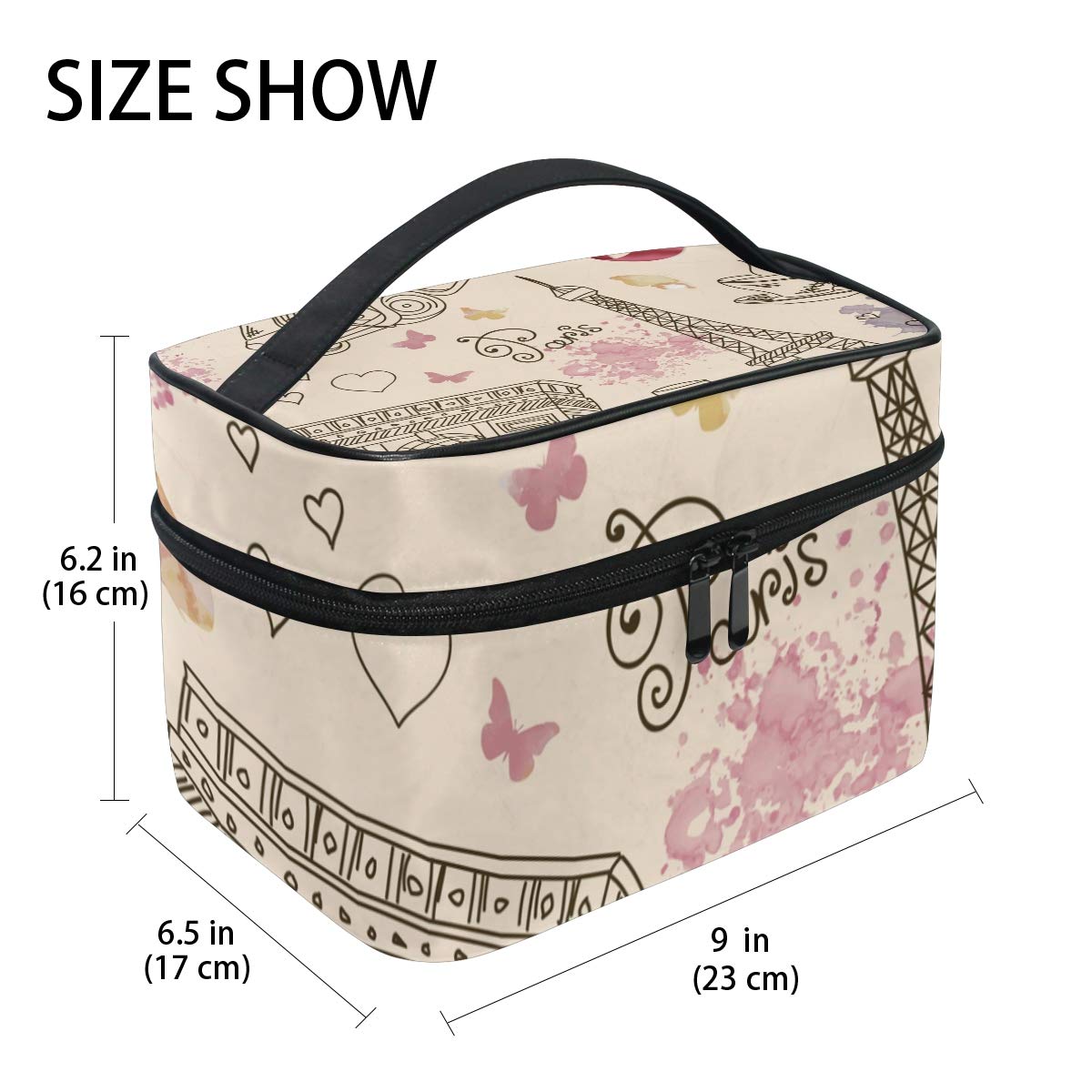 Hand Drawn Paris Cosmetic Bag - Travel Makeup Train Case & Storage Organizer for Women | Perfect for Vacation, Gym & Daily Essentials