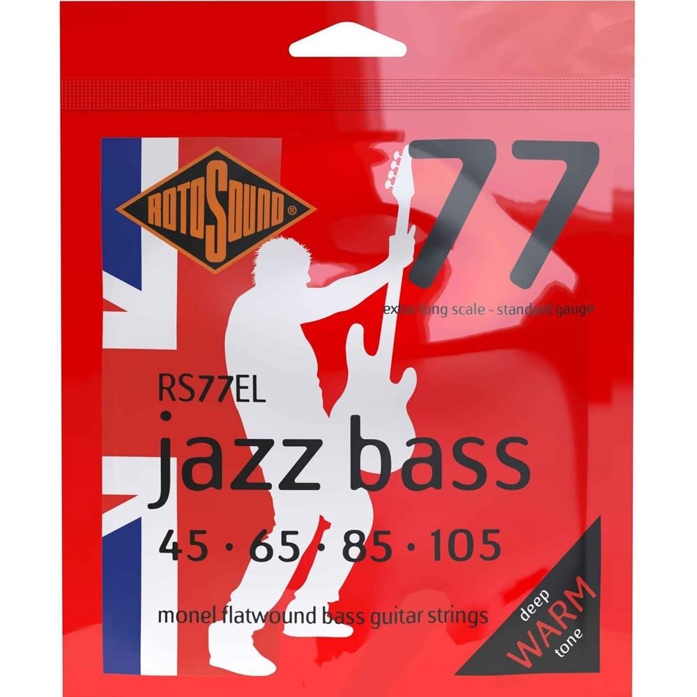 Rotosound RS77EL Monel Flatwound Extra Long Bass Guitar Strings (45-65-85-105 Gauge) - Perfect for Jazz, Blues & Studio Recording