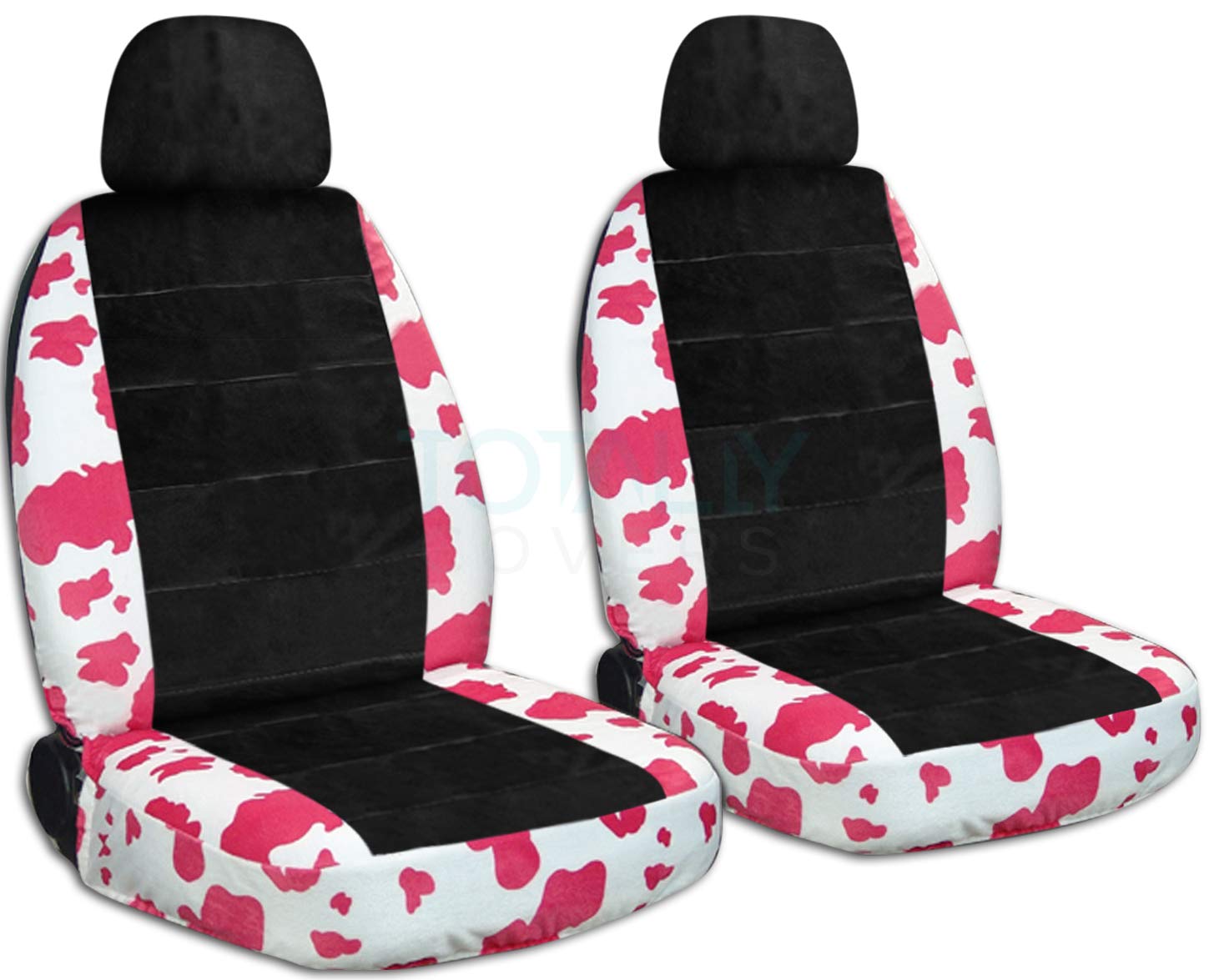 Universal Fit Pink-White Cow Print Car Seat Covers for Dogs & Pets - 2 Separate Headrest Covers - Front Bucket Seats - Airbag/Seat Belt/Armrest Compatible (30 Patterns) - Perfect for Road Trips, Pet Travel & Vehicle Protection