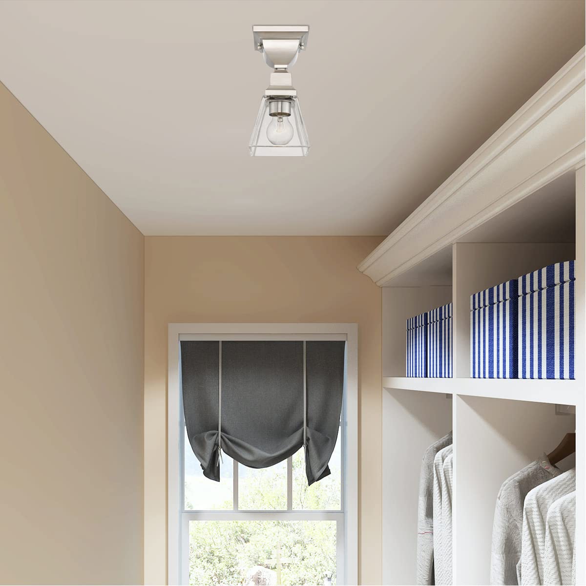 Livex Lighting Mission 1-Light Brushed Nickel Ceiling Mount Fixture - Modern Flush Mount Light for Bedroom, Hallway & Kitchen Lighting