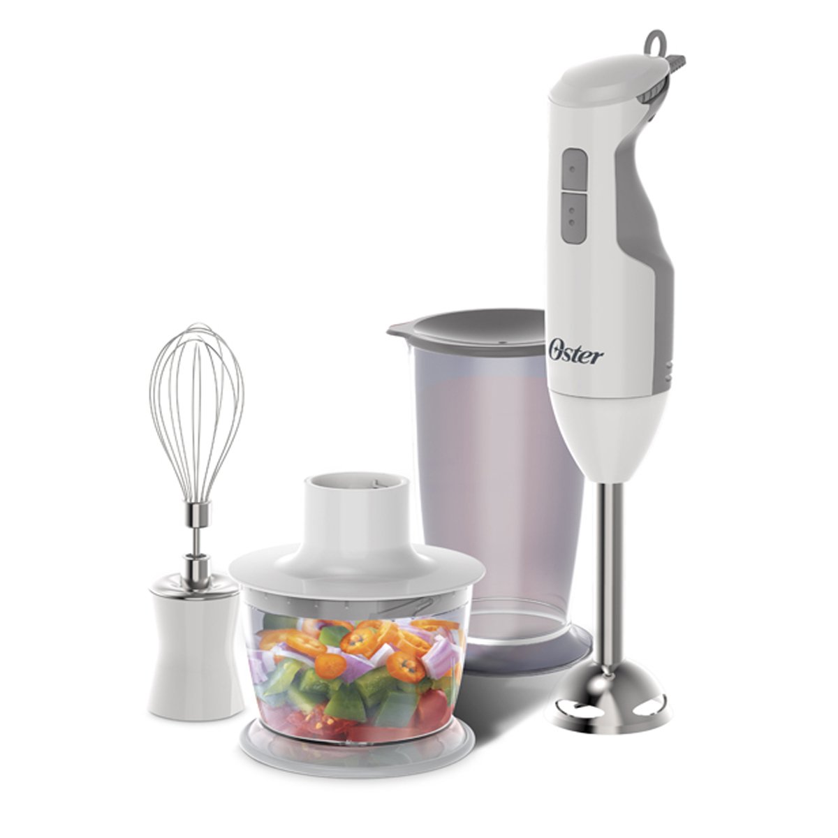 Oster 250W Turbo Hand Blender with Stainless Steel Shaft & Blades - Includes Whisk Attachment - Powerful Stick Mixer for Smoothies, Soups, Sauces & Baking - Ideal for Kitchen, Home Cooking & Meal Prep