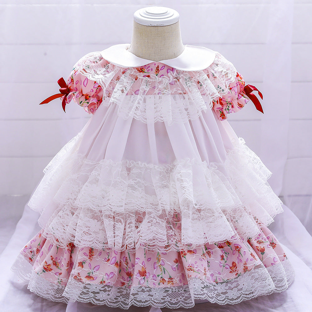 Elegant Baby Girl Birthday Party Dress - Toddler Lolita Lace Floral Princess Gown for Formal Occasions | Perfect for Birthday Celebrations, Photo Shoots & Special Events