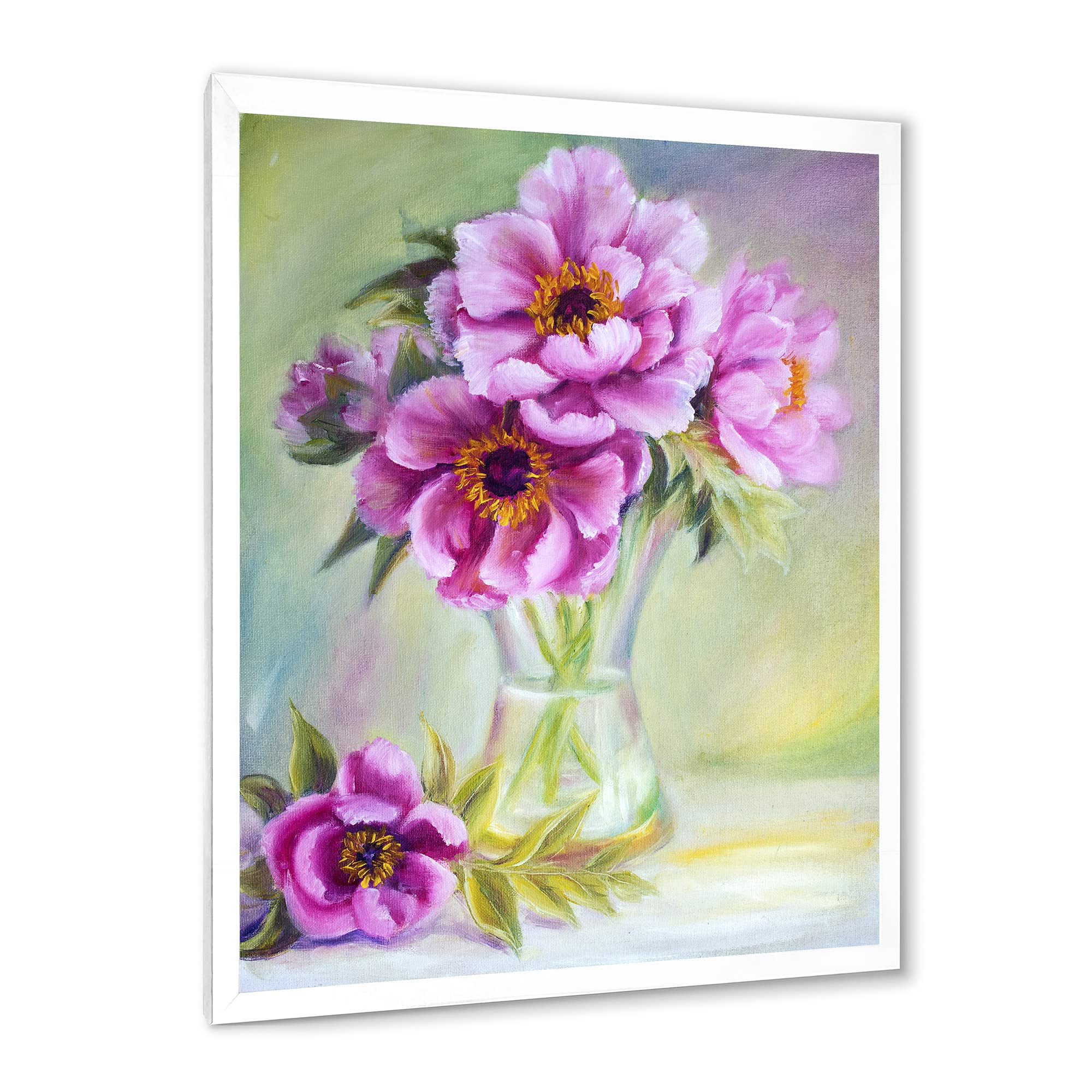 DesignQ Peonies in Vase Still Life Oil Painting - Traditional Framed Wall Art Decor for Living Room, Bedroom & Office