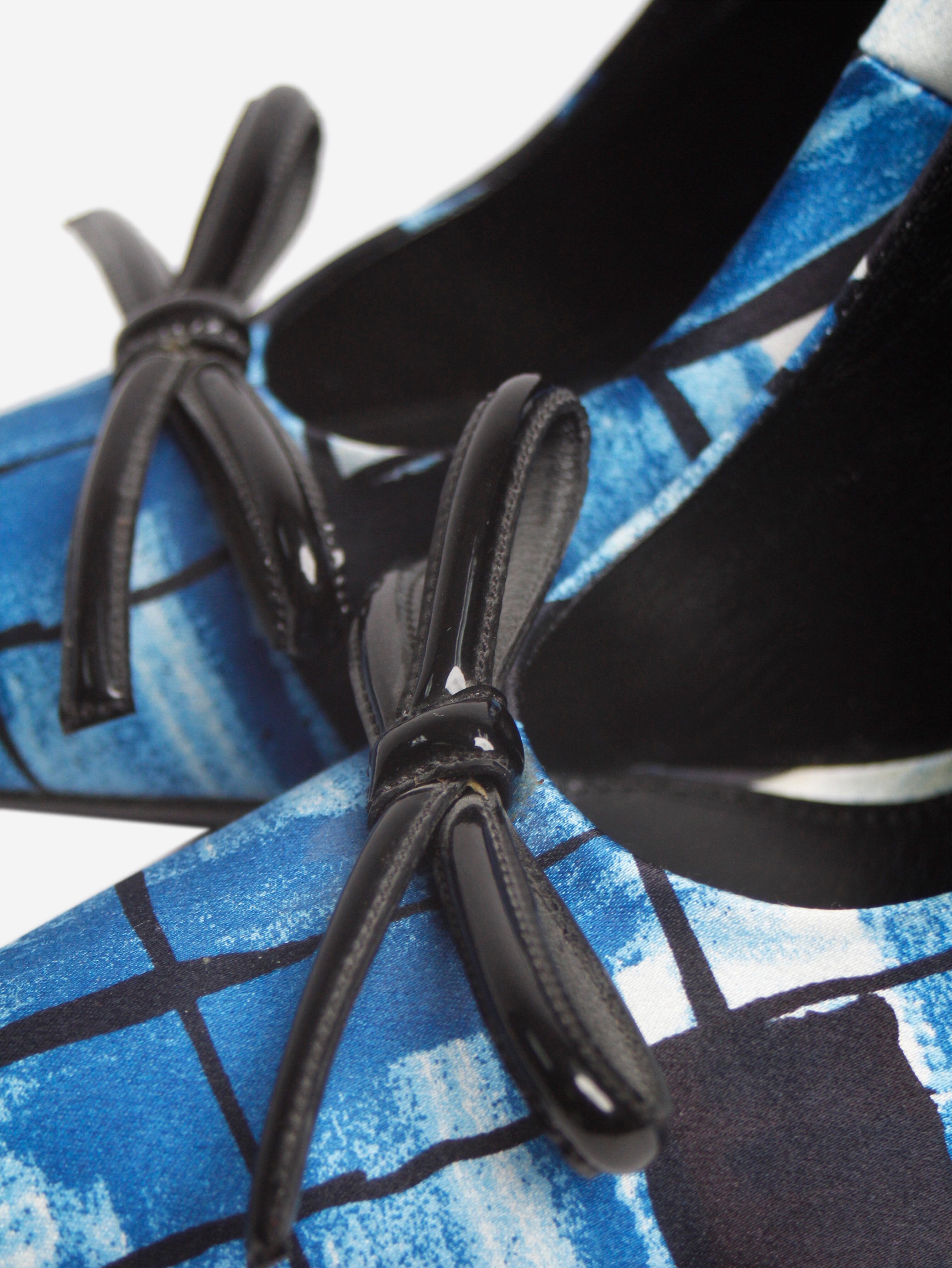 Elegant Blue Satin Printed Bow Heels - Women's Size EU 39 (UK 6) - Perfect for Weddings, Parties & Special Occasions