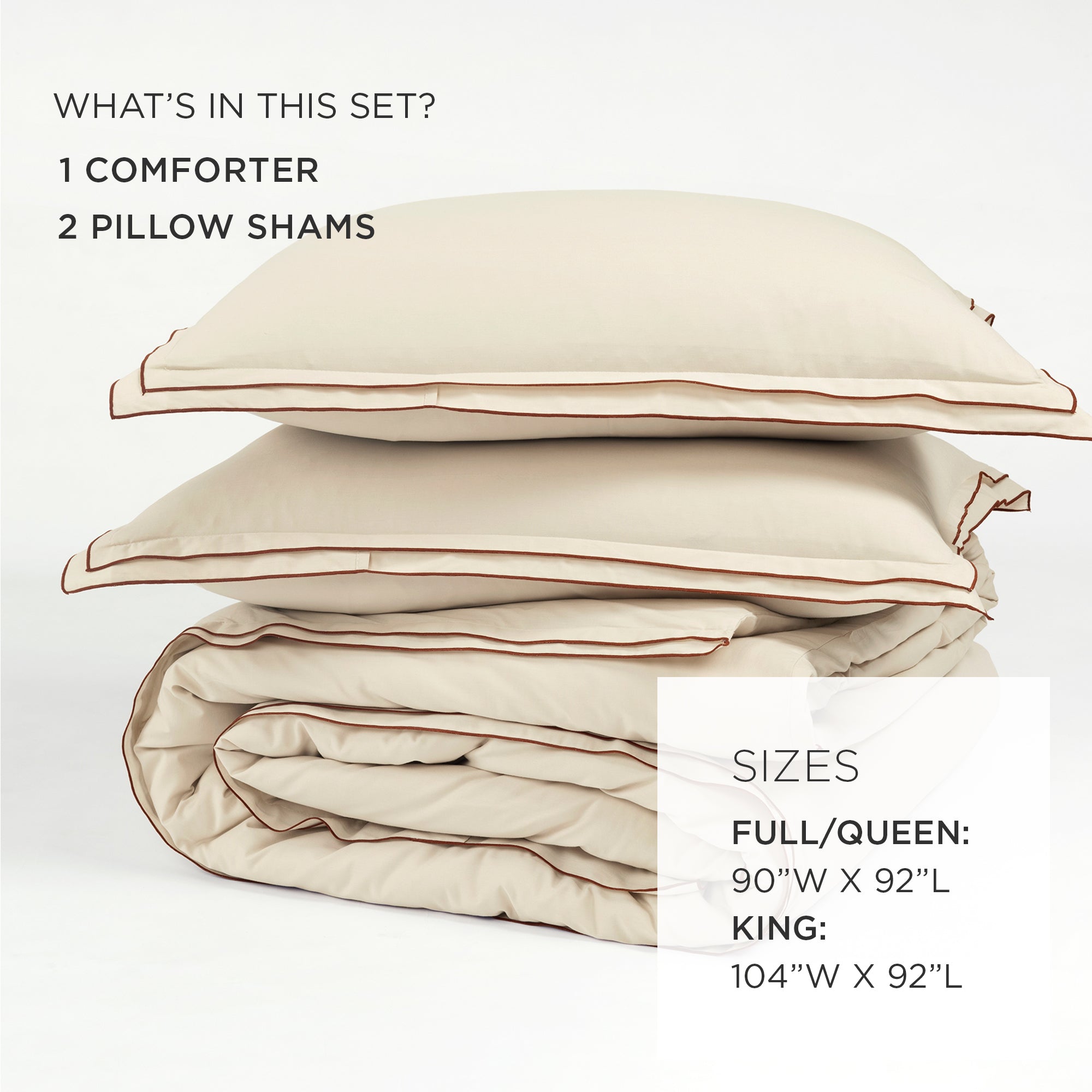 Hampton Double Flange Embroidered Contrast Edge Comforter Set - Queen Size Luxury Bedding for Master Bedroom & Guest Room - Soft & Elegant Home Decor for All Seasons