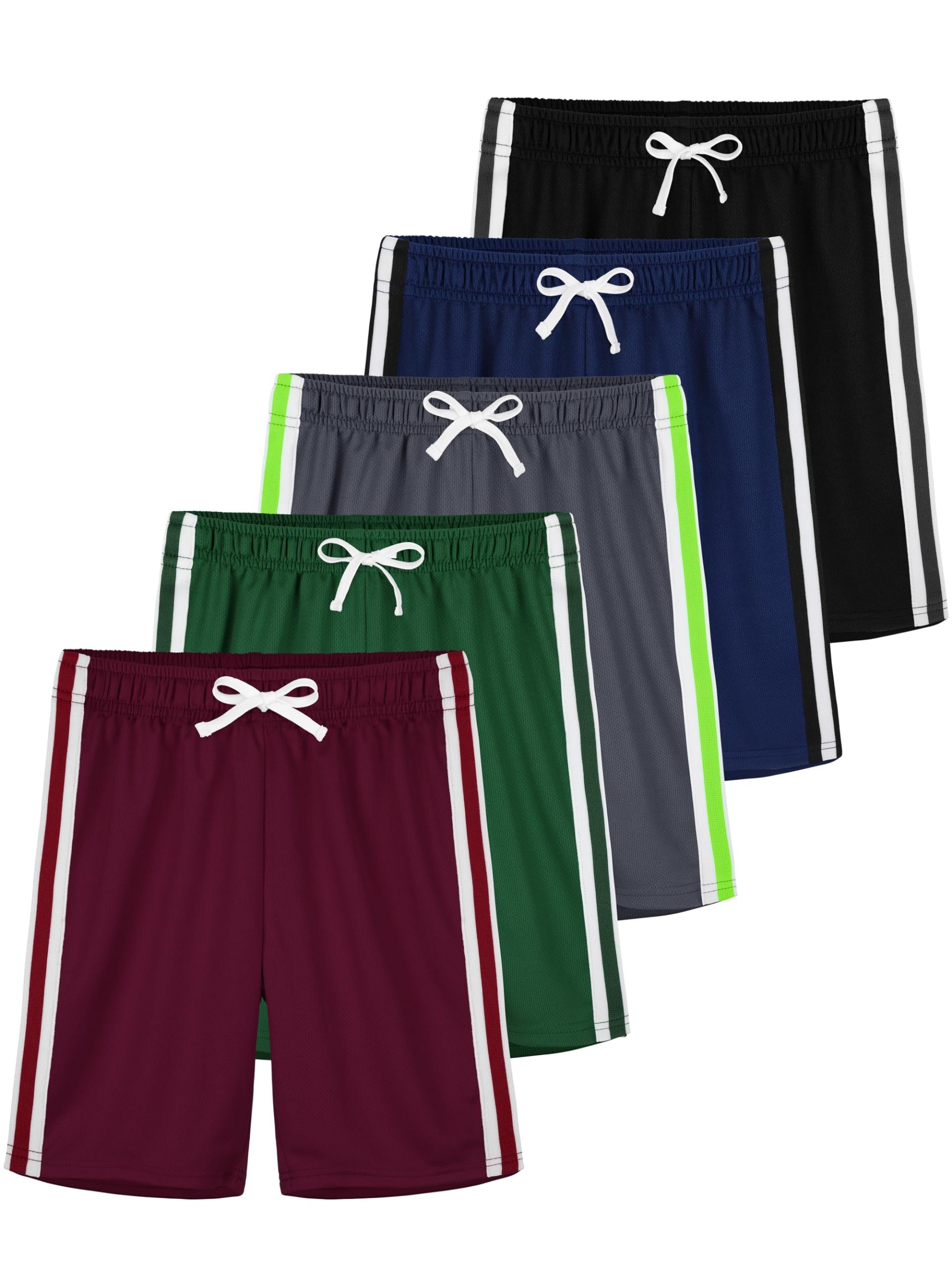 5 Pack Boys Athletic Shorts - Quick Dry Basketball & Soccer Shorts for Kids - Mesh Running Gym Shorts with Comfort Fit - Perfect for Sports, Play & Outdoor Activities