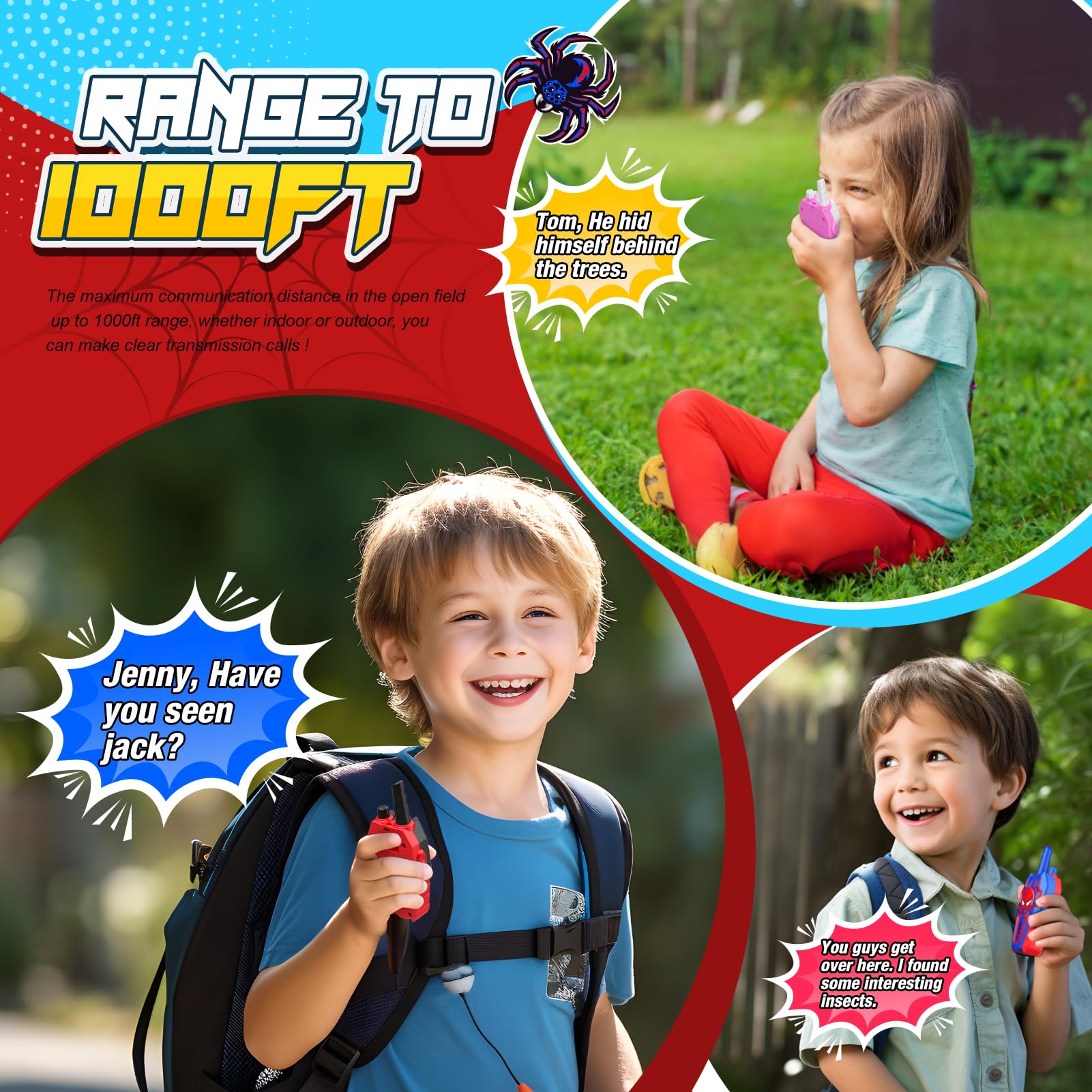 Rechargeable Kids Walkie Talkies 3 Pack - Best Gifts for Boys & Girls Ages 3-8 - Long Range 2 Way Radios for Family Camping, Hiking & Outdoor Adventures - Perfect for Christmas, Birthday & Playtime