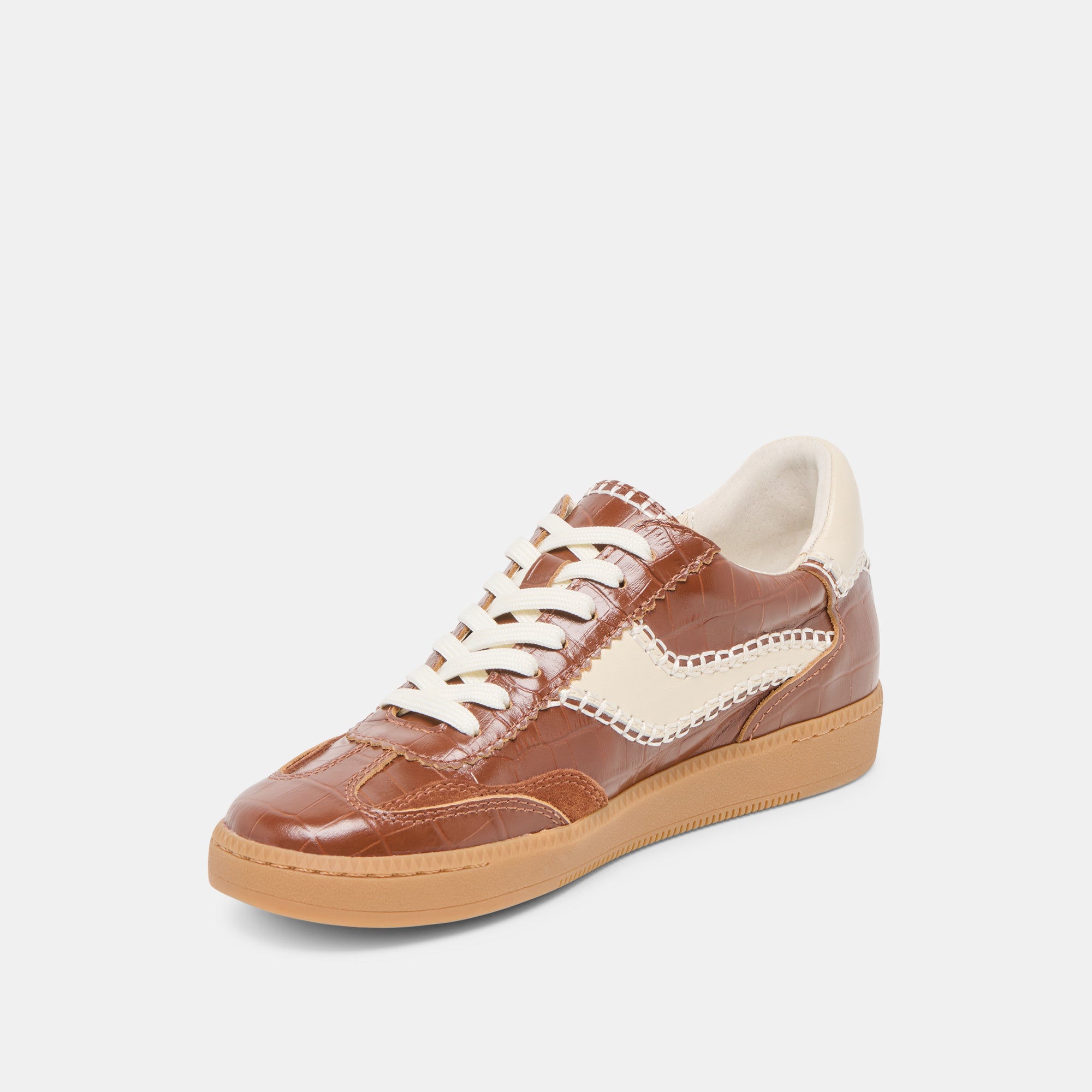 Notice Stitch Sneakers in Cognac - Crocodile Embossed Leather Shoes for Men & Women | Stylish Casual & Outdoor Walking Comfort