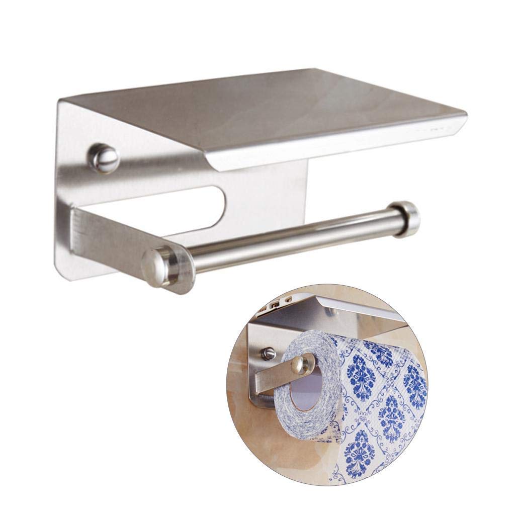 Stainless Steel Toilet Paper Holder with Small Rack - Adjustable Mobile Stand for Bathroom, Kitchen, RV & Office - Rustproof Multipurpose Storage Organizer