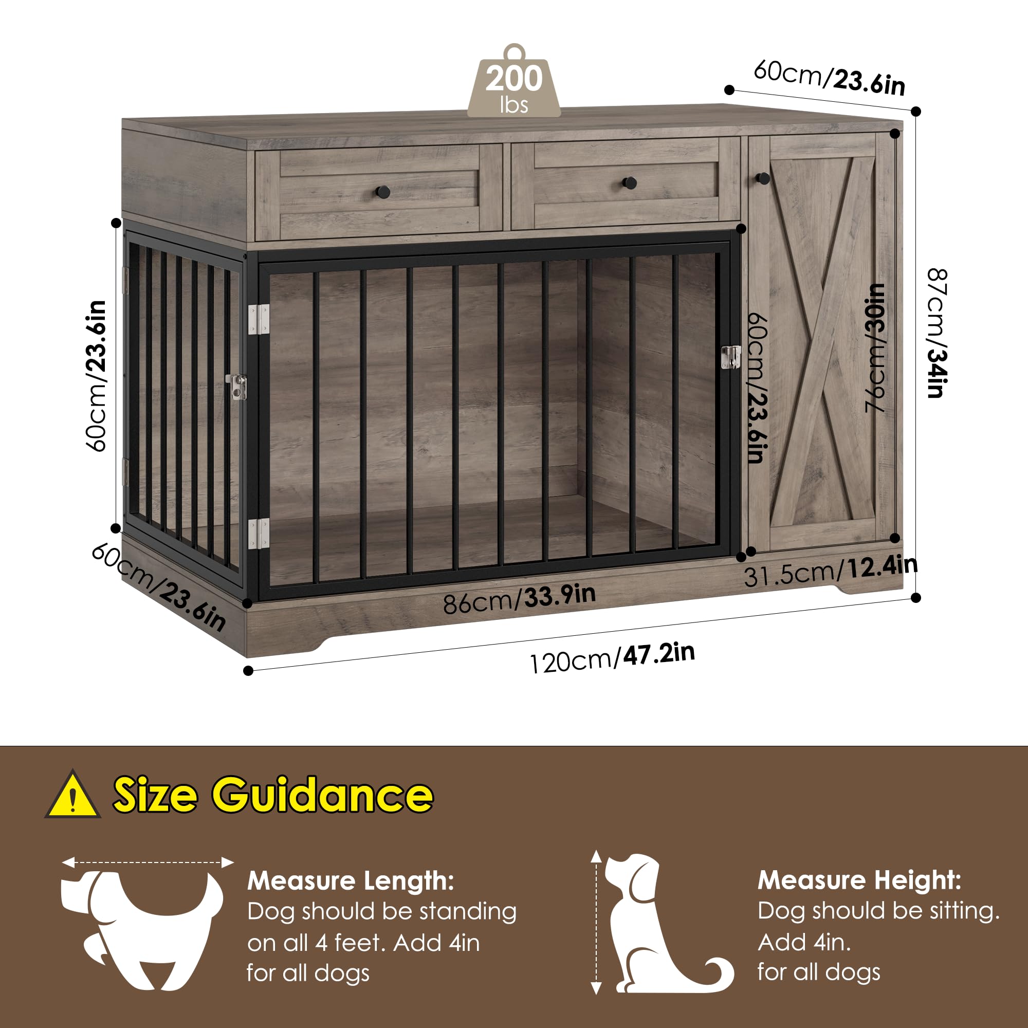 Wooden Dog Crate Furniture with Storage - Modern Pet House for Small Medium Dogs, Indoor Kennel & Side Table for Living Room