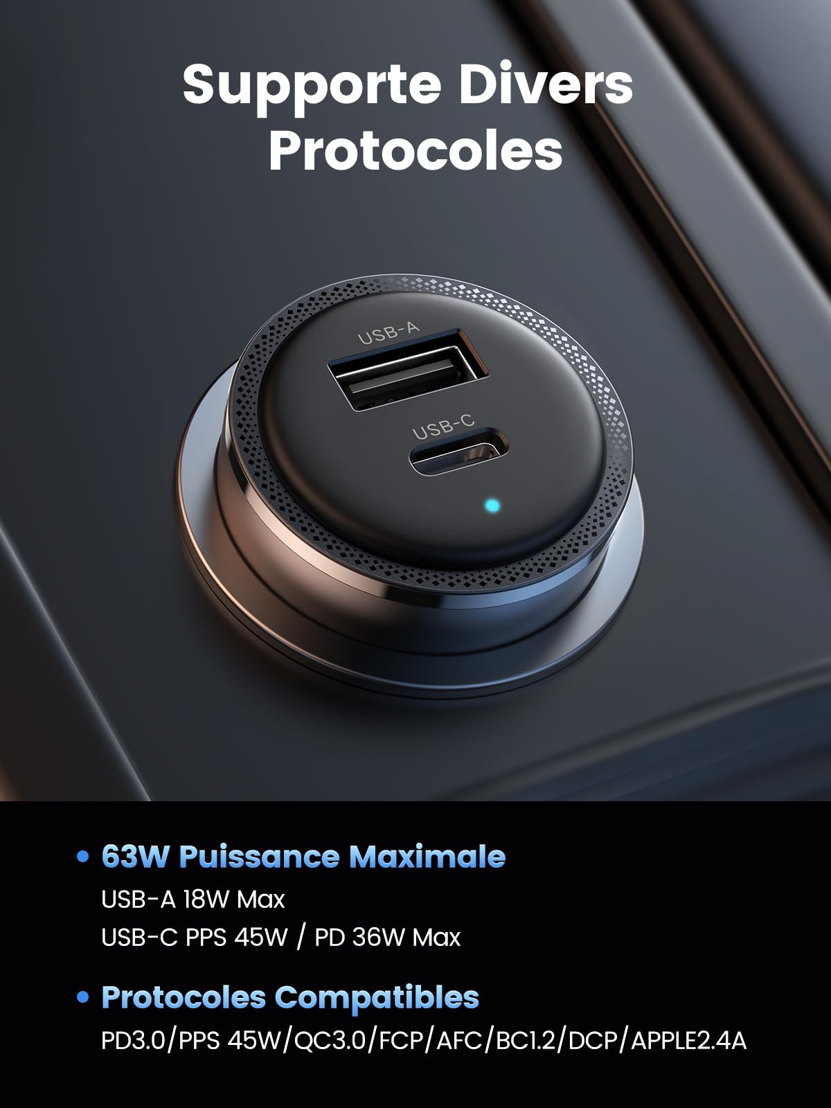 UGREEN 63W USB C Car Charger with 45W PPS & 30W PD QC 3.0 Fast Charging - Compatible with iPhone 16/15/14 Pro Max Plus, Galaxy S24/S23/S22 Ultra, MacBook, iPad Pro/Air/Mini - Perfect for Road Trips & Daily Commute