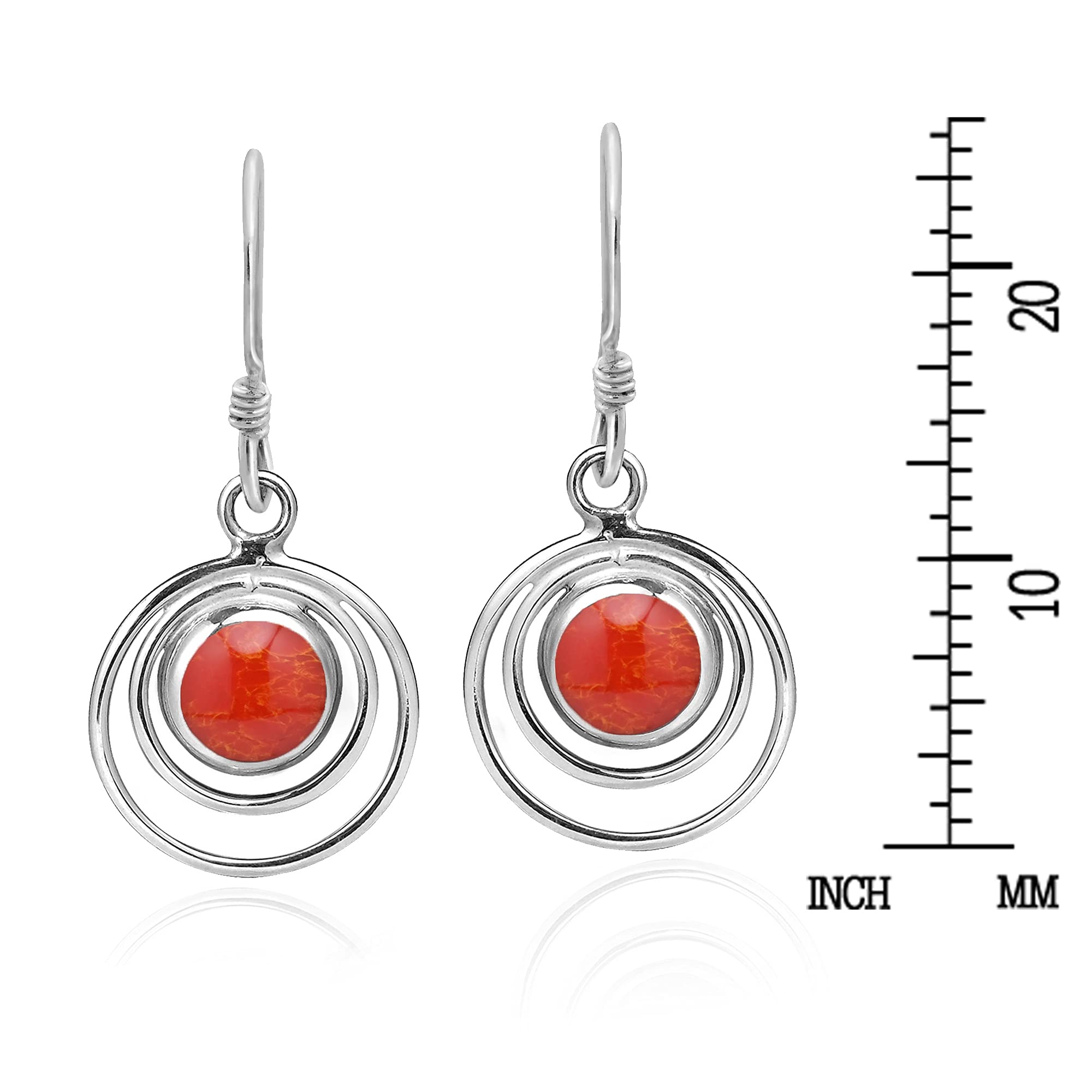 AeraVida Sterling Silver Red Coral Dangle Earrings for Women | .925 Silver Elegant Orbital Design Jewelry | Bold Statement Earrings for Party, Wedding & Evening Occasions