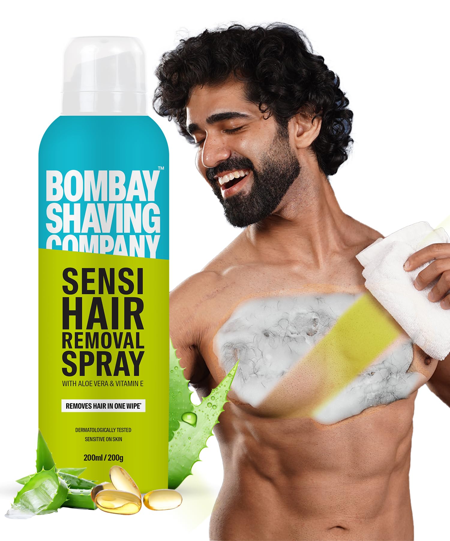 Bombay Shaving Company Sensi Hair Removal Spray - 200ml | Painless & Irritation-Free Depilatory Spray for Women & Men | For Chest, Arms, Underarms, Legs & Bikini Area | Natural Ingredients with Pleasant Fragrance | At-Home Hair Removal Solution for Smooth Skin | Perfect for Pre-Vacation, Summer & Special Occasion Prep