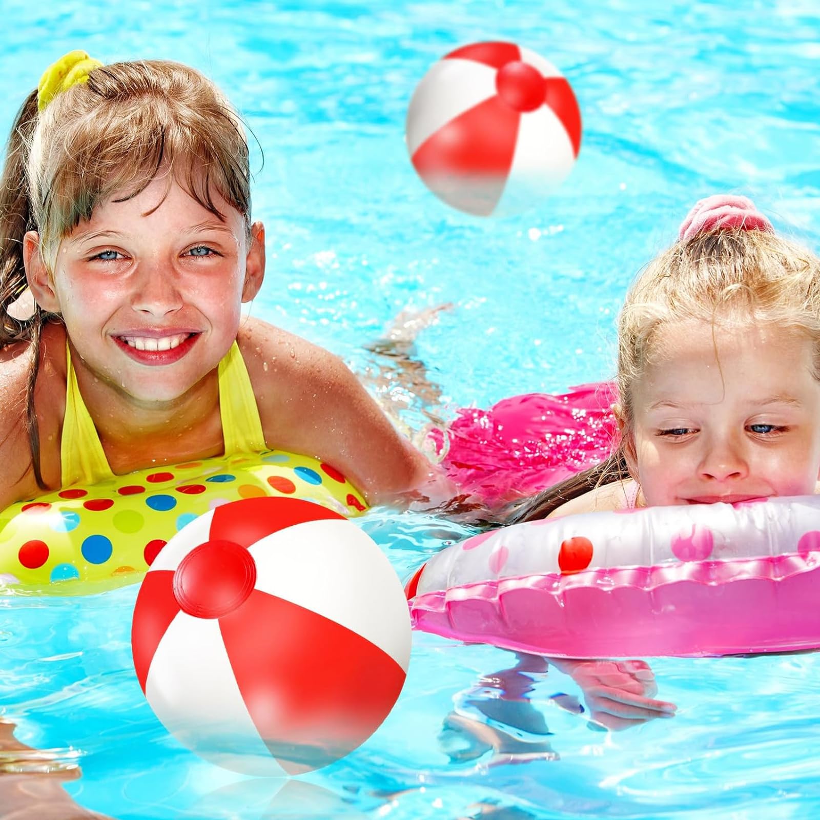 Whaline 16Pcs 16-Inch Red & White Inflatable Beach Balls - Premium PVC Pool Toys for Summer, Hawaiian Tropical Theme Party Decorations - Perfect for Beach Games, Water Play & Sand Activities - Fun Outdoor Party Accessories for Kids & Adults