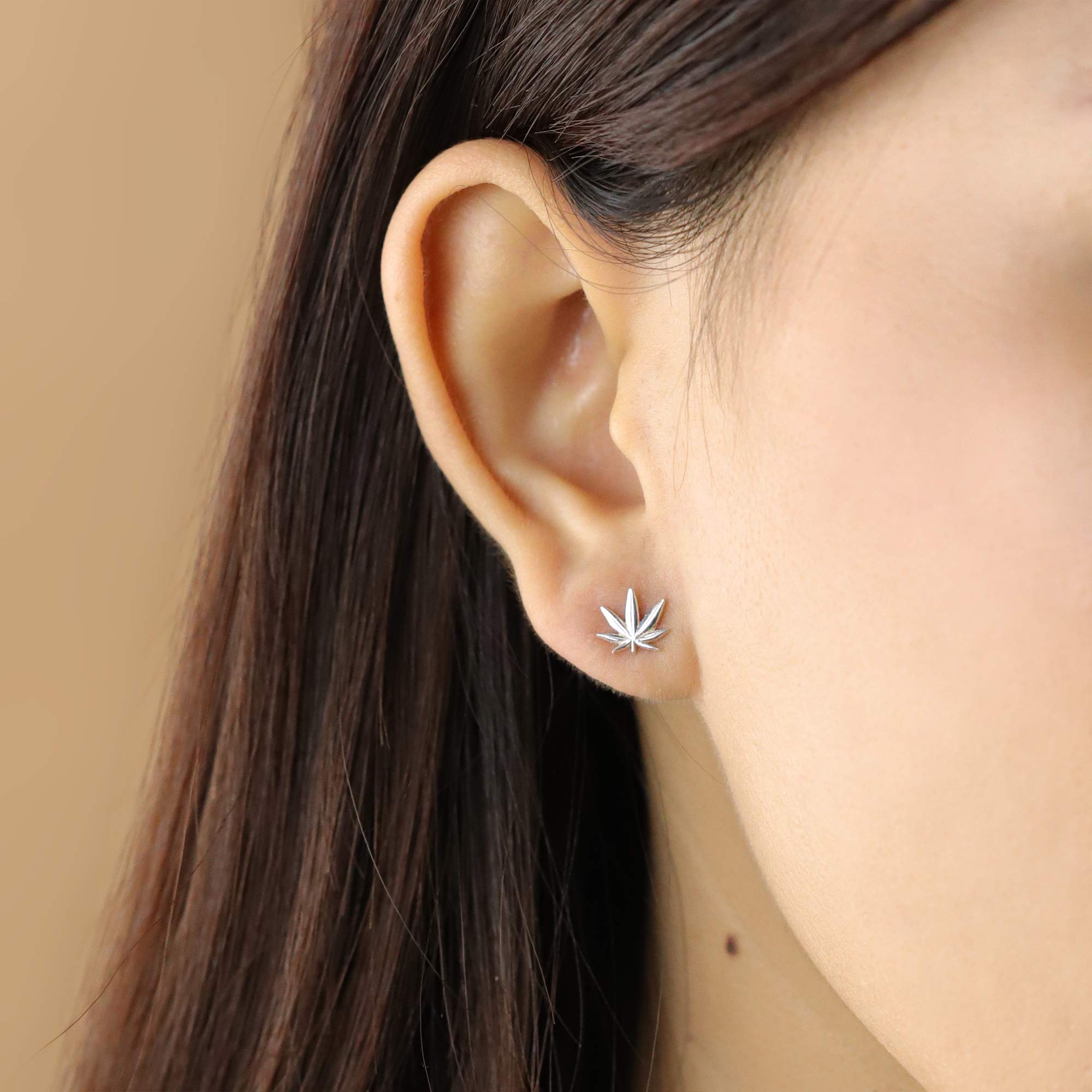 Sterling Silver Marijuana Leaf Stud Earrings for Women - Dainty Cannabis Pot Weed Jewelry - Perfect for 420 Gifts, Festivals, and Boho Fashion