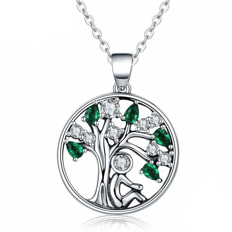 925 Sterling Silver Tree of Life Pendant Necklace with Clear Green Cubic Zirconia - Elegant Jewelry Gift for Women, Perfect for Weddings, Anniversaries & Everyday Wear