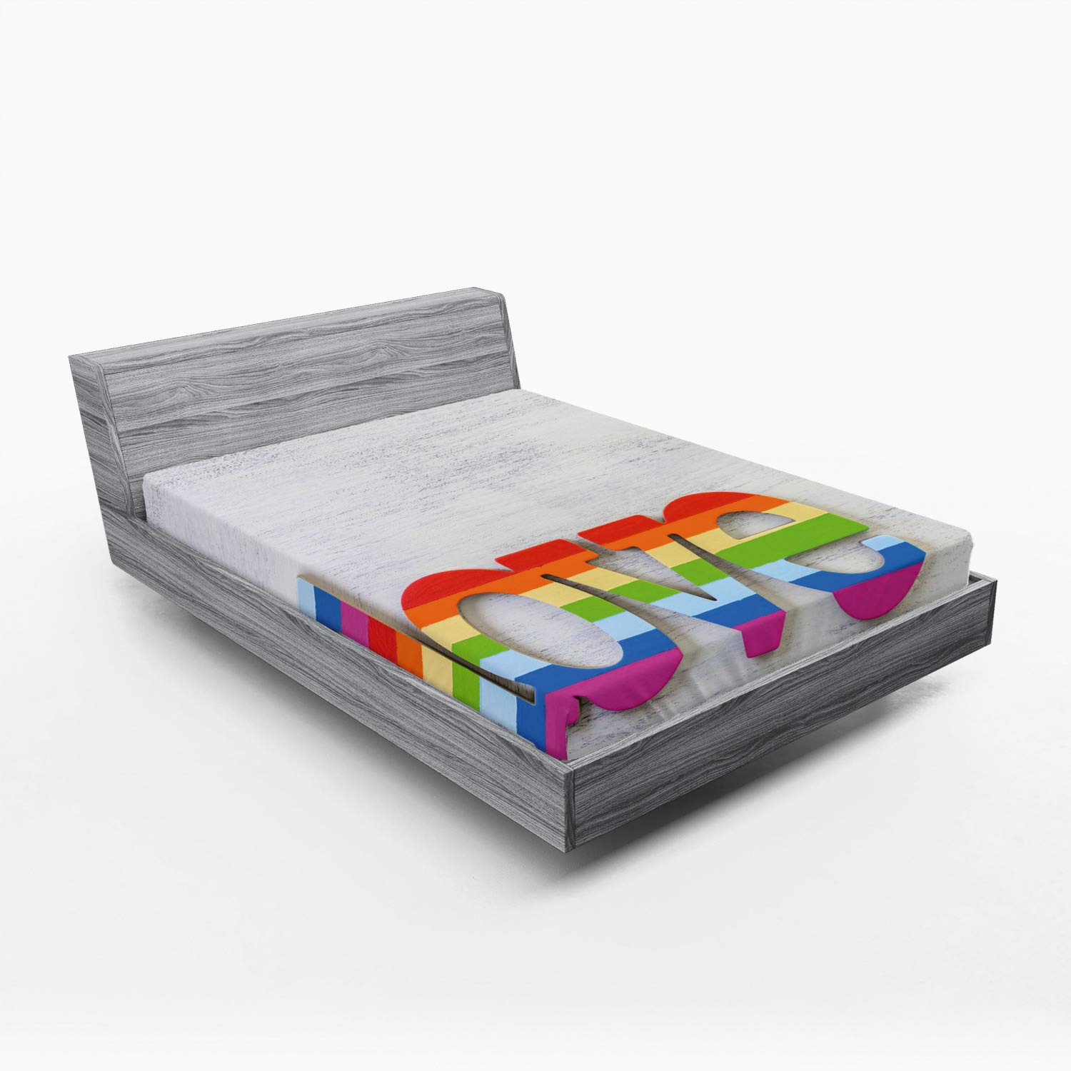 Ambesonne Pride Fitted Sheet - Rainbow Love Sign LGBT Bedding with Deep Pocket, Full Size Multicolor - Perfect for Pride Month, LGBTQ+ Support & Colorful Home Decor
