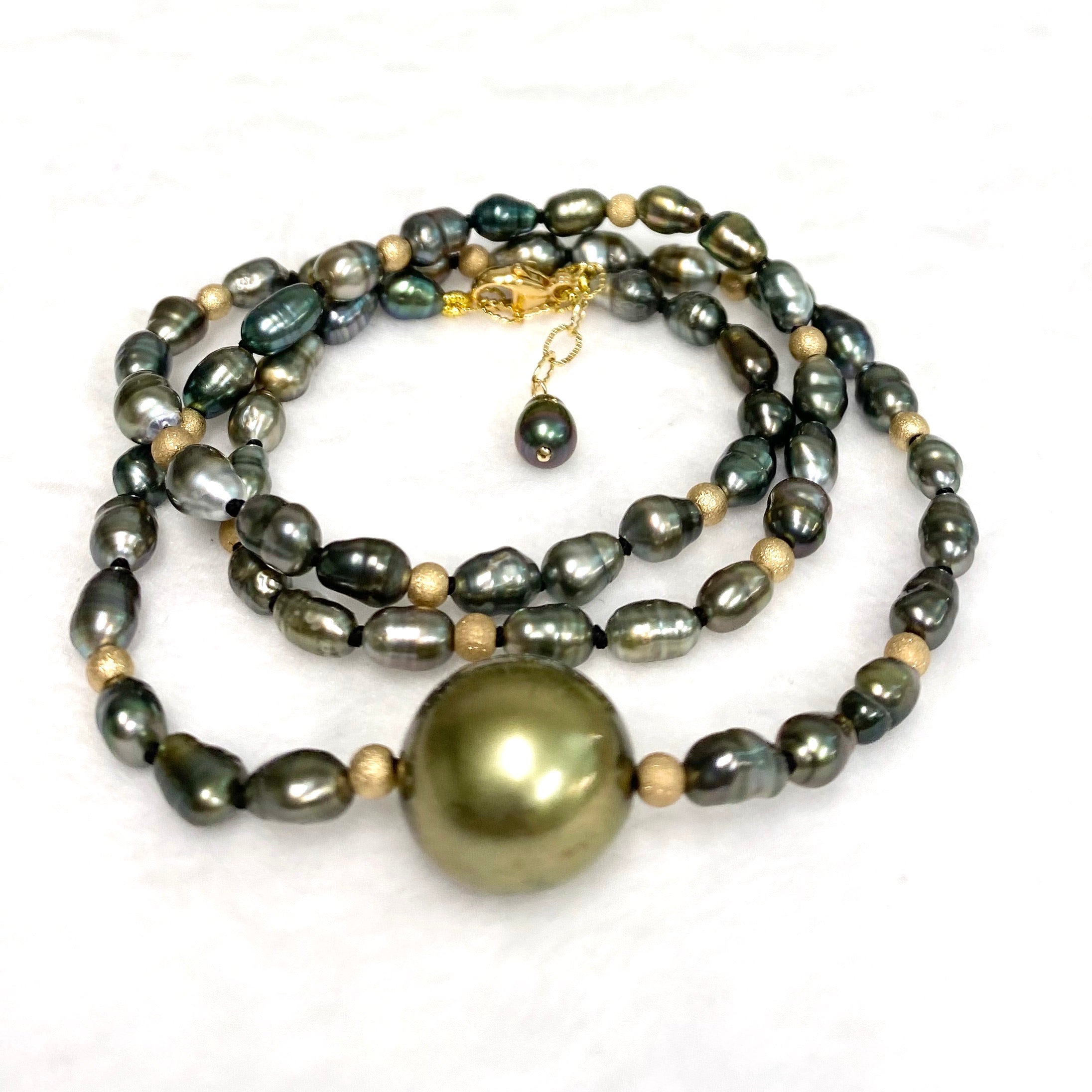 TARA Necklace with Keshi and Pistachio Tahitian Pearls - Elegant Jewelry for Women, Perfect for Weddings, Parties & Special Occasions
