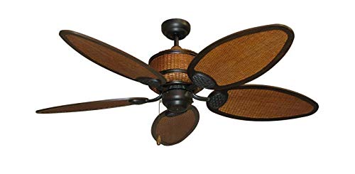 Cane Isle Tropical Ceiling Fan with Remote Control - 52 Inch Indoor/Outdoor Dimmable LED Light - Quiet Reversible Motor - Perfect for Patio, Bedroom, Living Room, and Beach House