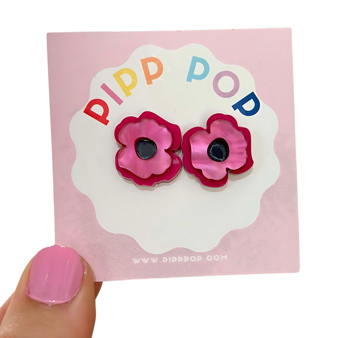 Pip's Poppy Pink Stud Earrings for Women - Dainty Rose Gold Plated CZ Earrings - Perfect for Everyday Wear, Date Night & Gifts
