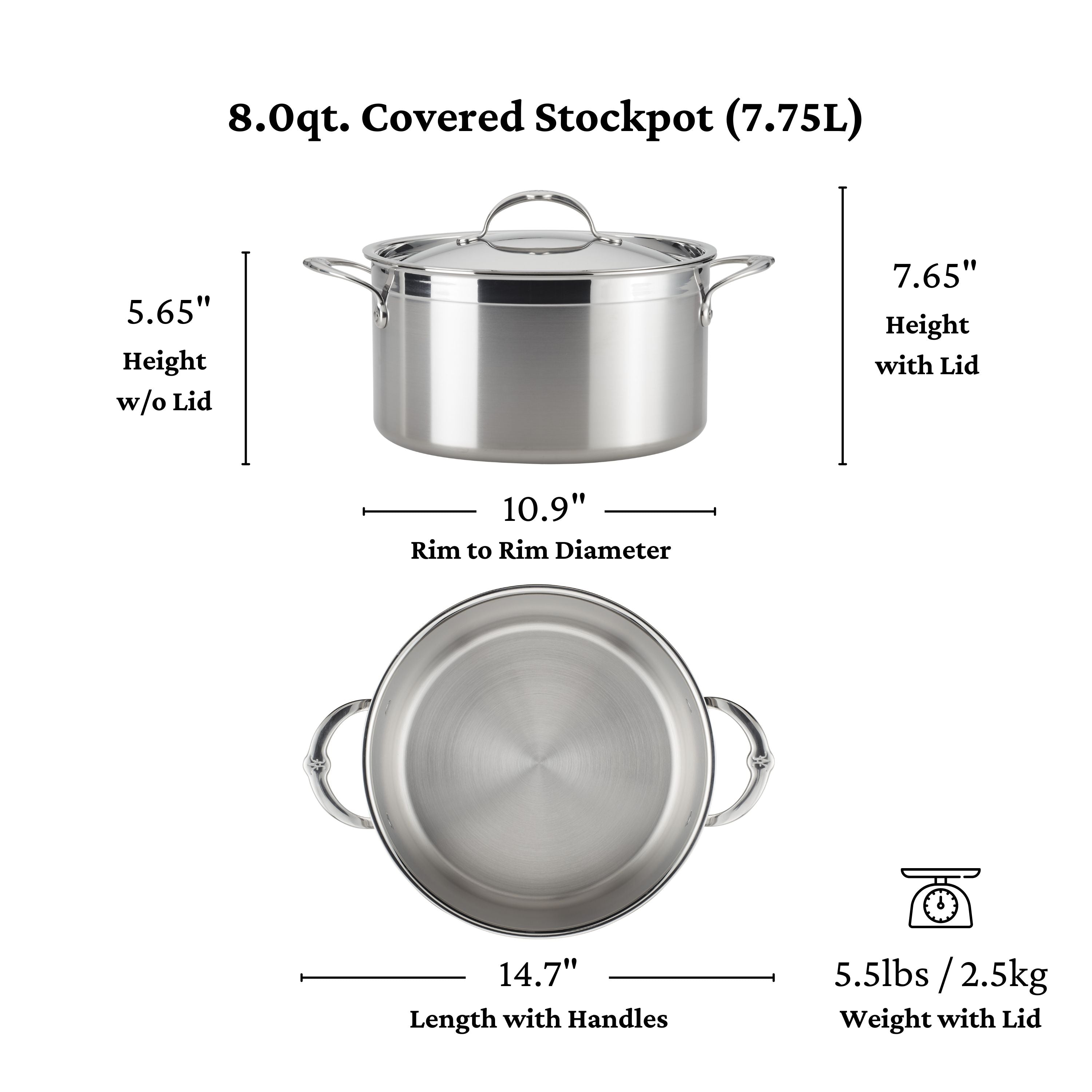 Hestan Probond Covered Stockpot 8.0 Quart (26cm) - Premium Stainless Steel Cookware for Soups, Stews & Pasta - Perfect for Home Chefs & Professional Kitchens