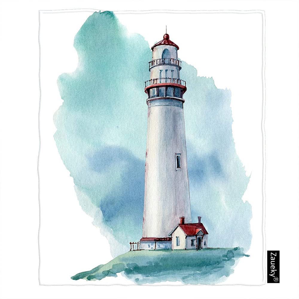 **Zaueky Lighthouse Blanket - Red & White Portland Head Light Design, Ultra Soft Flannel Throw Blanket for Bed, Couch, Sofa, Camping & Travel - 60