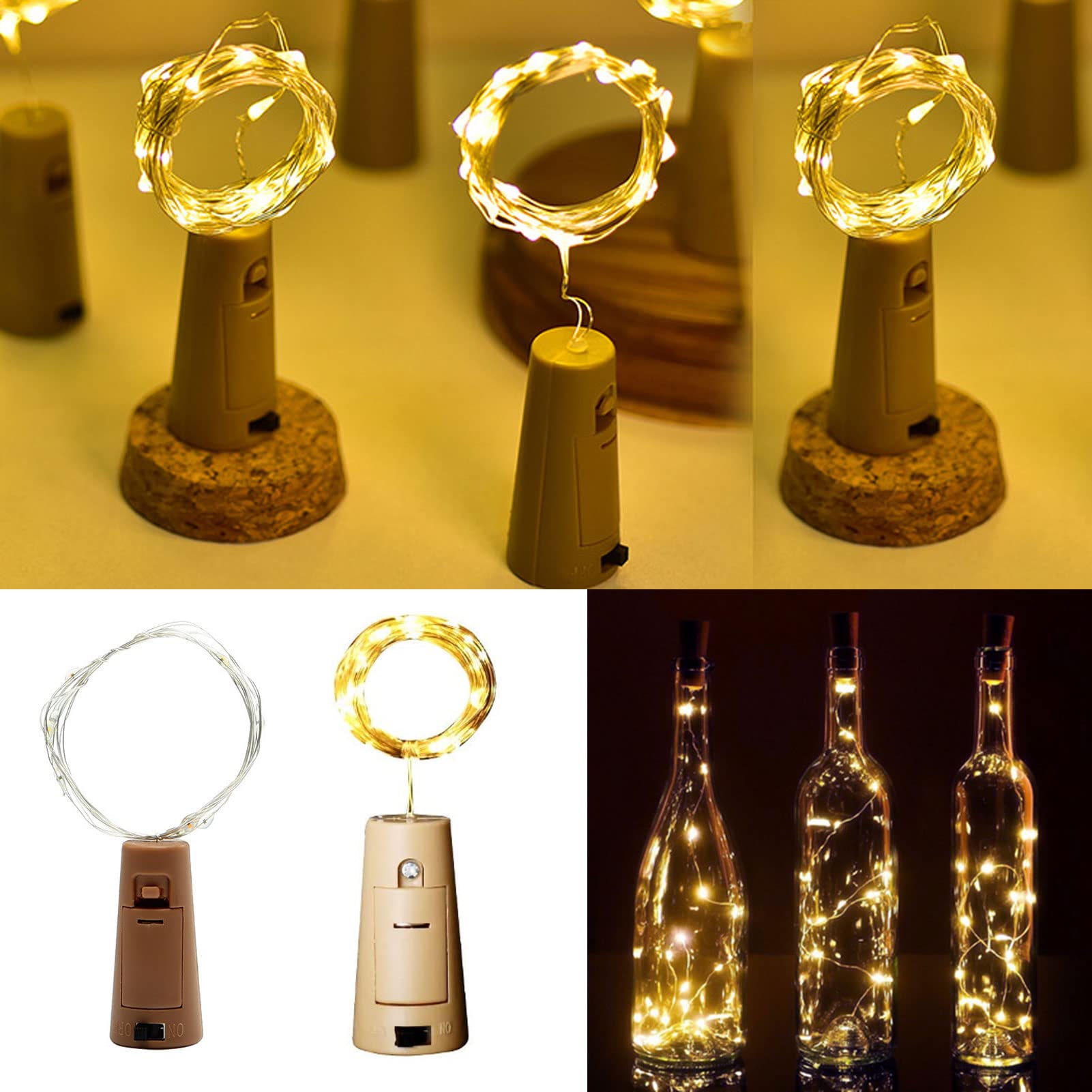 50 Pack LED Wine Bottle Lights with Cork - 20 LED Cork Shape 6.6ft Silver Wire Fairy String Lights for Christmas, Party, Wedding, Halloween Decorations (Warm White) | Perfect for DIY Home Decor, Table Centerpieces, Bar Lighting & Romantic Ambiance