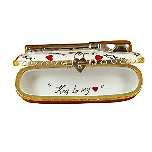 Exquisite 'Key to My Heart' Limoges Box - Hand-Painted French Porcelain Trinket Box - Perfect for Valentine's Gifts, Anniversary Presents & Romantic Home Decor