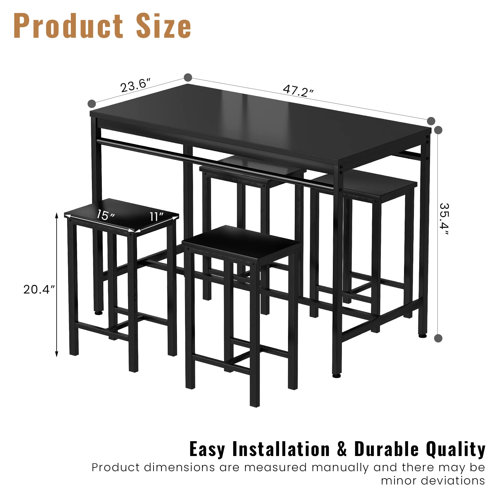 DKLGG 5-Piece Wooden Dining Table Set for 4 - Small Kitchen Table with 4 Stools, Compact Bar Height Dining Room Set for Small Spaces | Perfect for Breakfast Nooks, Studio Apartments & Cozy Kitchens