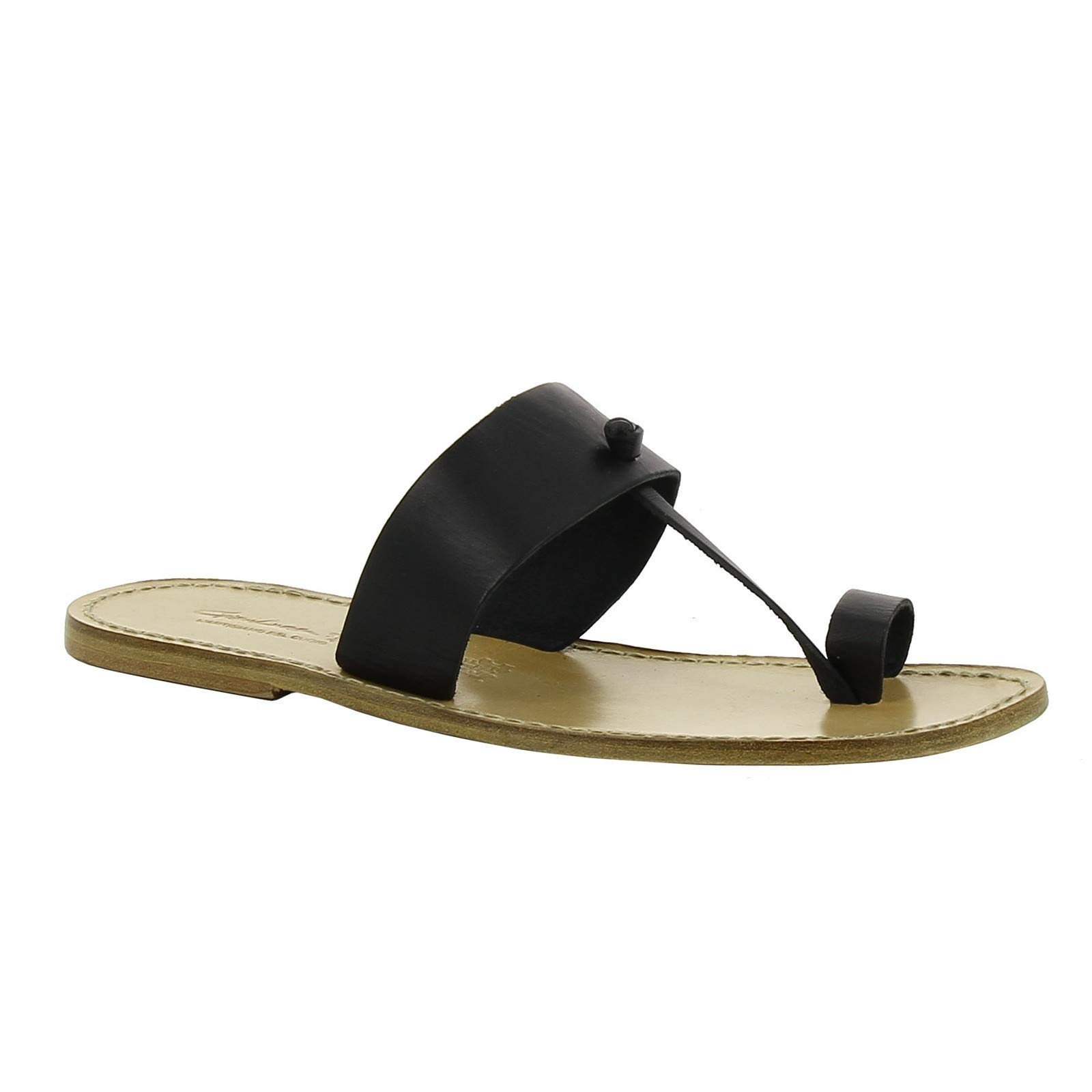 Gianluca Handmade Men's Black Calf Leather Slippers - Comfortable Thong Sandals for Indoor & Outdoor Wear - Size [Your Size] - Perfect for Home, Beach, and Casual Outings