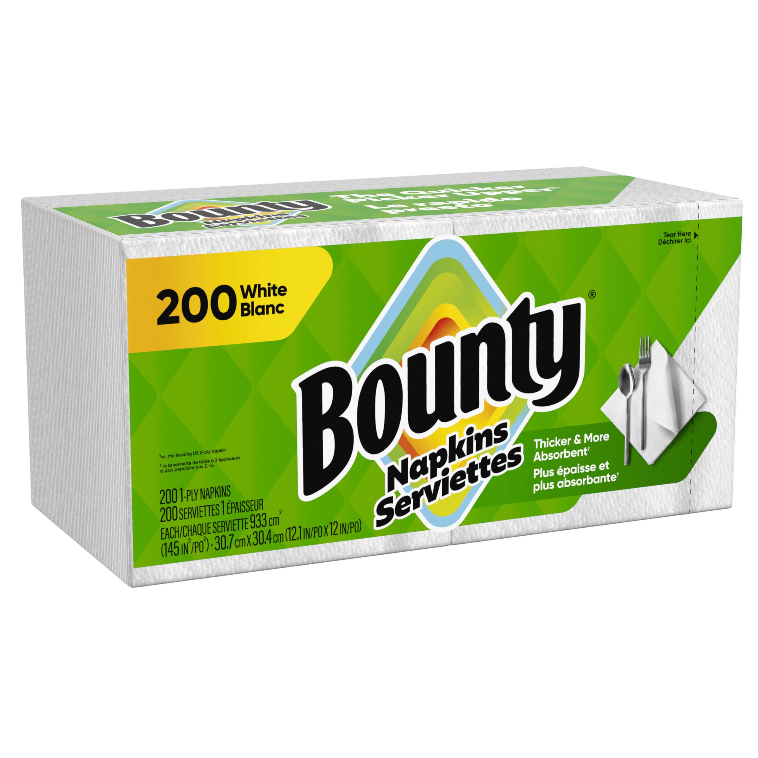 Bounty White Paper Napkins, 200 Count - Premium Quality, Absorbent & Soft for Parties, Dining & Everyday Use