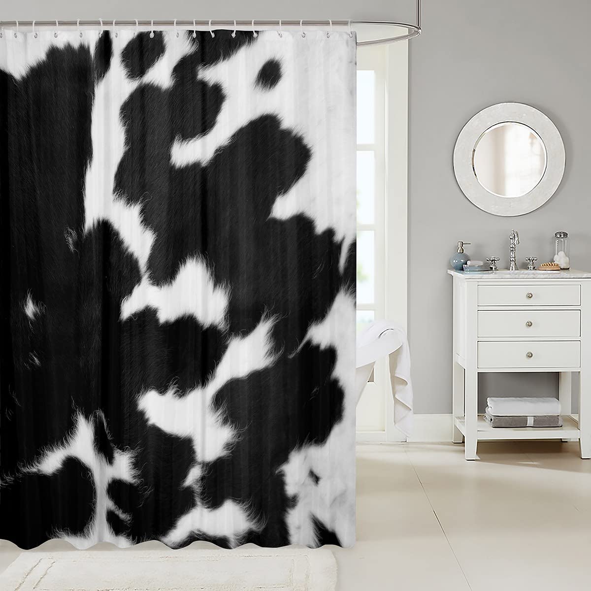 Cowhide Shower Curtain 72x72 - Western Cow Print Bathroom Decor for Farmhouse Style