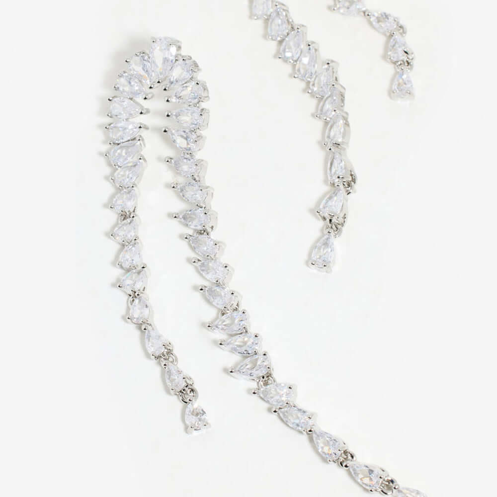 Luxury Teardrop Zircon Waterfall Fringe Earrings for Women - Elegant Crystal Dangle Earrings for Party, Wedding & Evening Events | R5347
