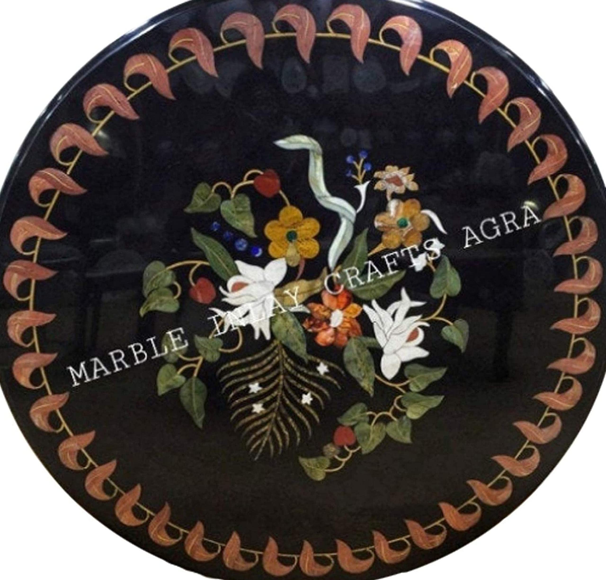 Handcrafted Marble Dining Table Top with Floral Inlay Art - Elegant Centerpiece for Home & Office Decor | Perfect for Dining Rooms, Living Rooms & Event Spaces