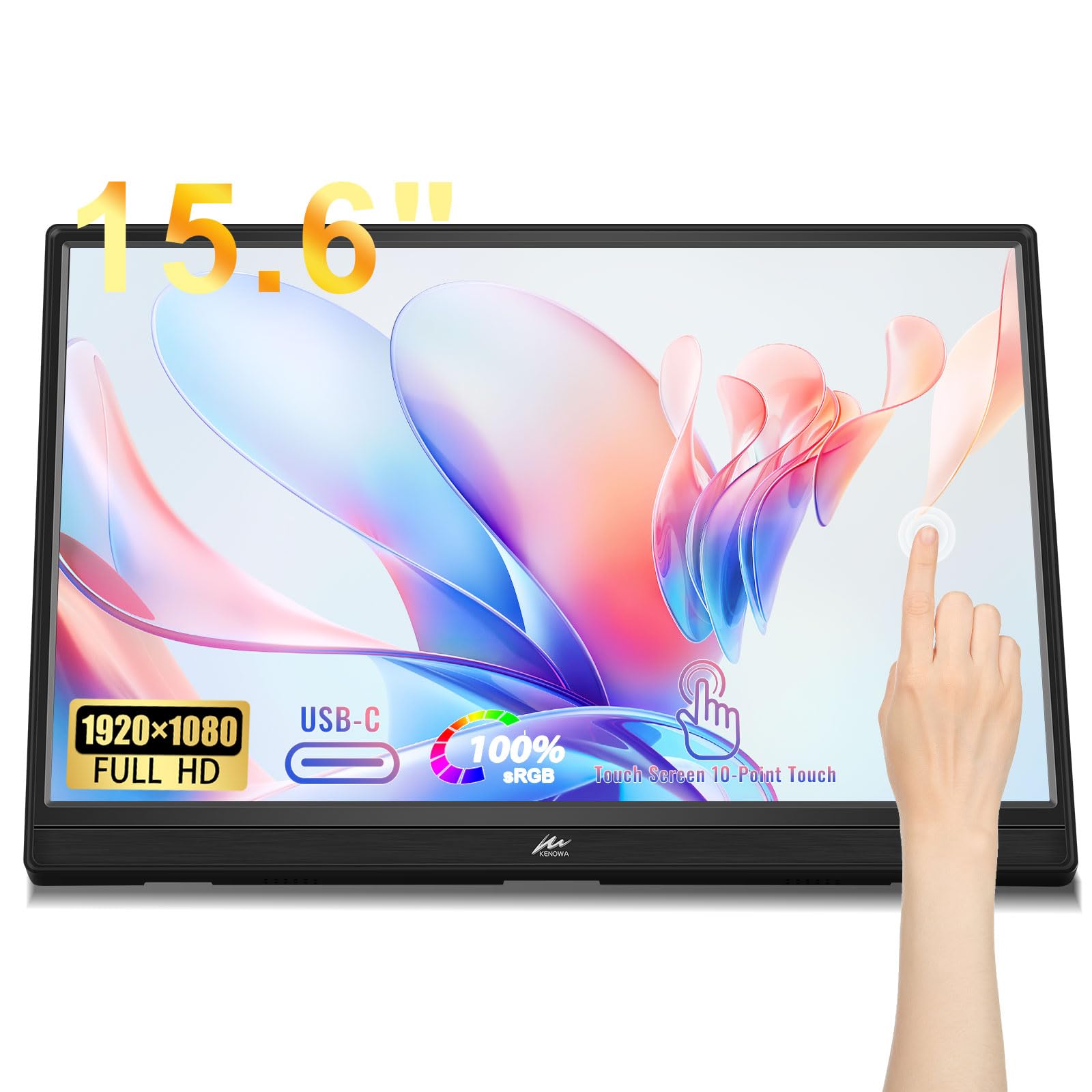 15.6 Inch Portable Touchscreen Monitor - Full HD 1080P HDR IPS Display with USB-C & HDMI Ports, Built-in Speakers & Stand - External Screen for Laptop, PC, Mac, Xbox, PS4/5, Nintendo Switch, Mobile Phones - Perfect for Work, Gaming & Travel