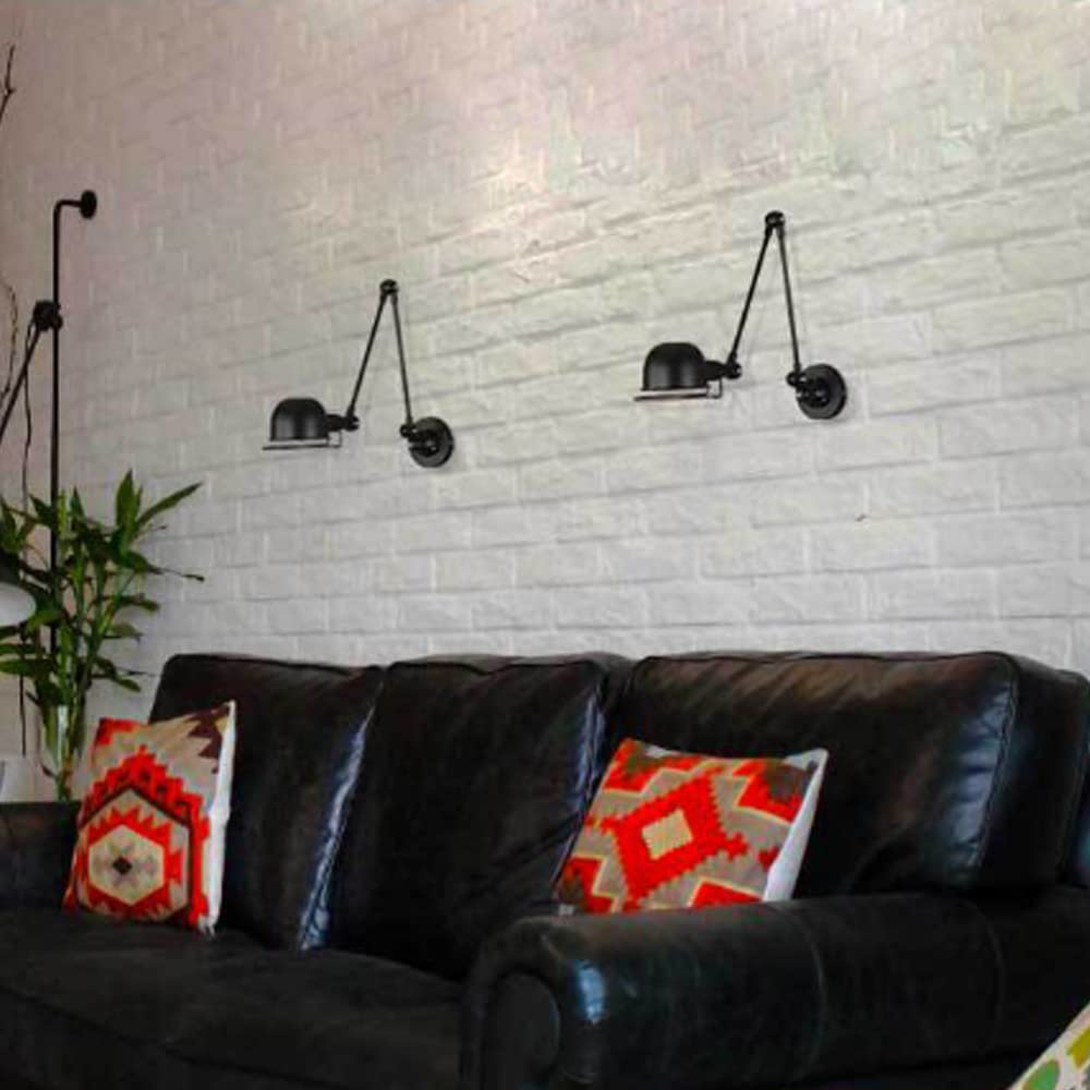 Industrial Swing Arm Wall Lamp - Adjustable Black Iron Wall Light with Glass Shade for Bedroom, Restaurant & Hallway | Vintage Retro Style, Foldable & Telescopic Design | Perfect for Reading, Dining & Ambient Lighting