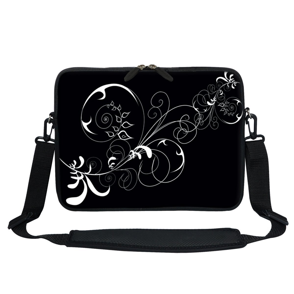 Meffort Inc® 11.6 Inch Neoprene Laptop Sleeve Case with Hidden Handle & Adjustable Shoulder Strap - Lightweight Protection for MacBook Air, Chromebook, Ultrabook (White Swirl) - Perfect for Travel, School & Office Commute