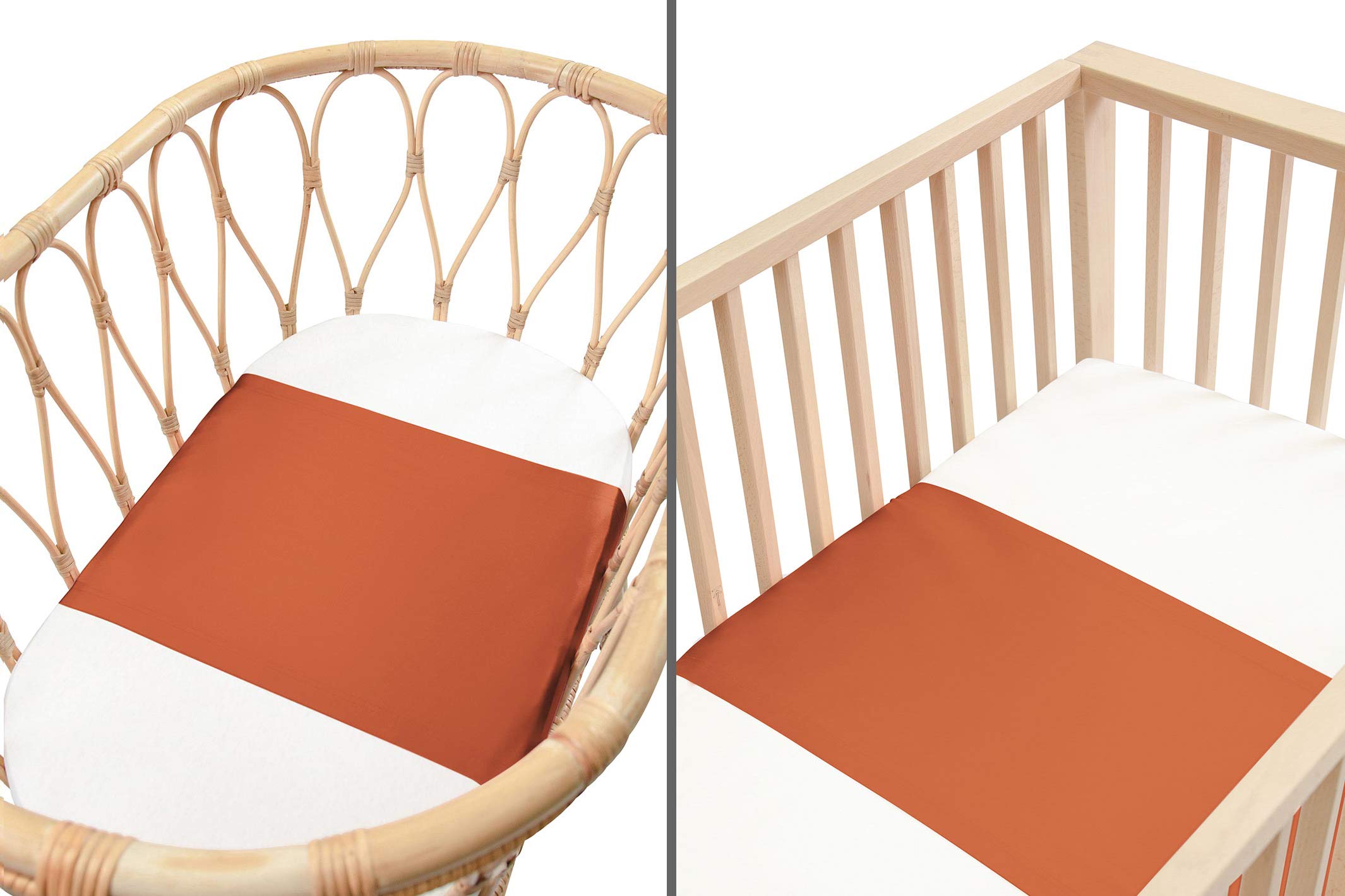 2-Pack Baby Silk Sleeves Set - 25 Momme Mulberry Silk Bassinet & Crib Sleeves for Hair Protection | SIDS-Safe Silk Bedding in Terracotta Brown | Perfect for Newborns & Preventing Hair Loss While Sleeping