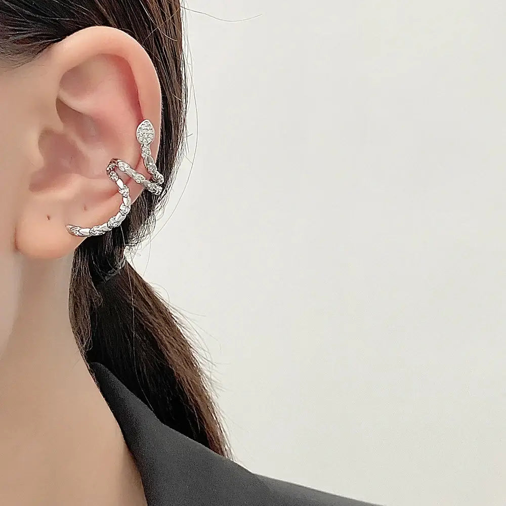 Trendy Silver Snake Ear Cuff Jewelry for Women - Elegant Cartilage Earring for Helix, Tragus & Lobe Piercing - Perfect for Parties, Date Nights & Everyday Wear (R2563)