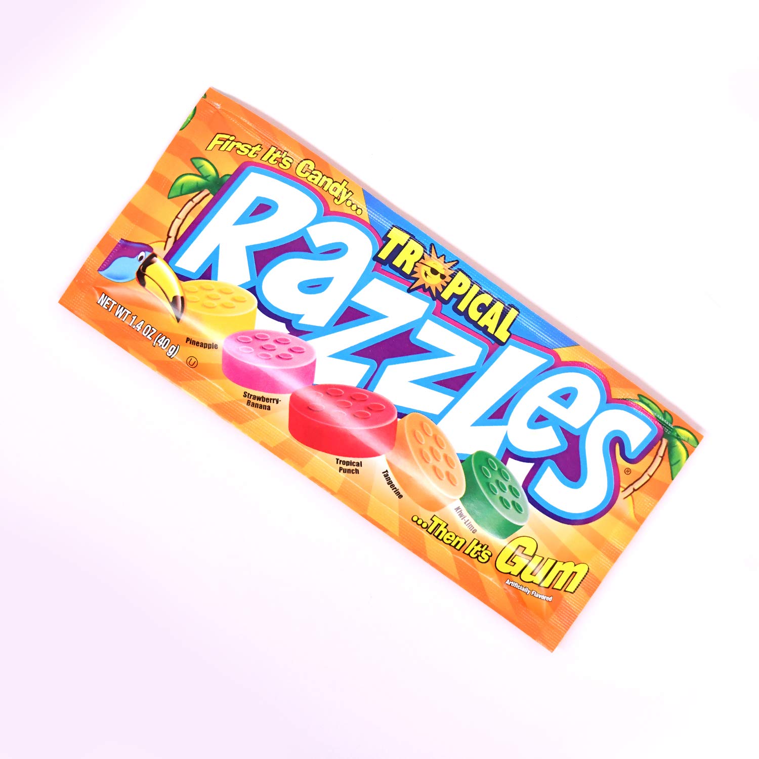 Razzles Tropical Flavor Candy & Gum - 1.4oz (24 Pack) | Fun Chewing Gum That Turns Into Candy | Perfect for Parties, Halloween Treats & Office Snacks