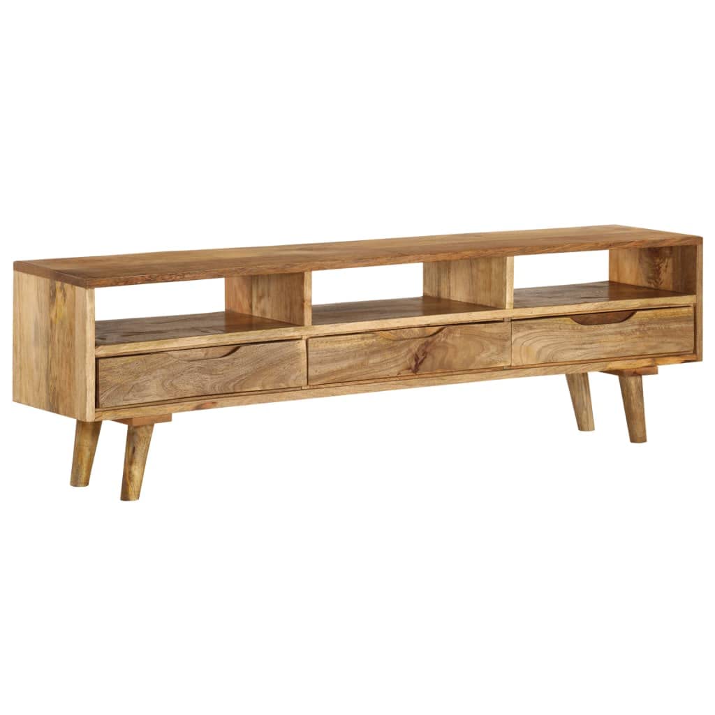 Modern Farmhouse TV Stand with 3 Drawers & 3 Shelves - Solid Mango Wood Entertainment Center (55.1