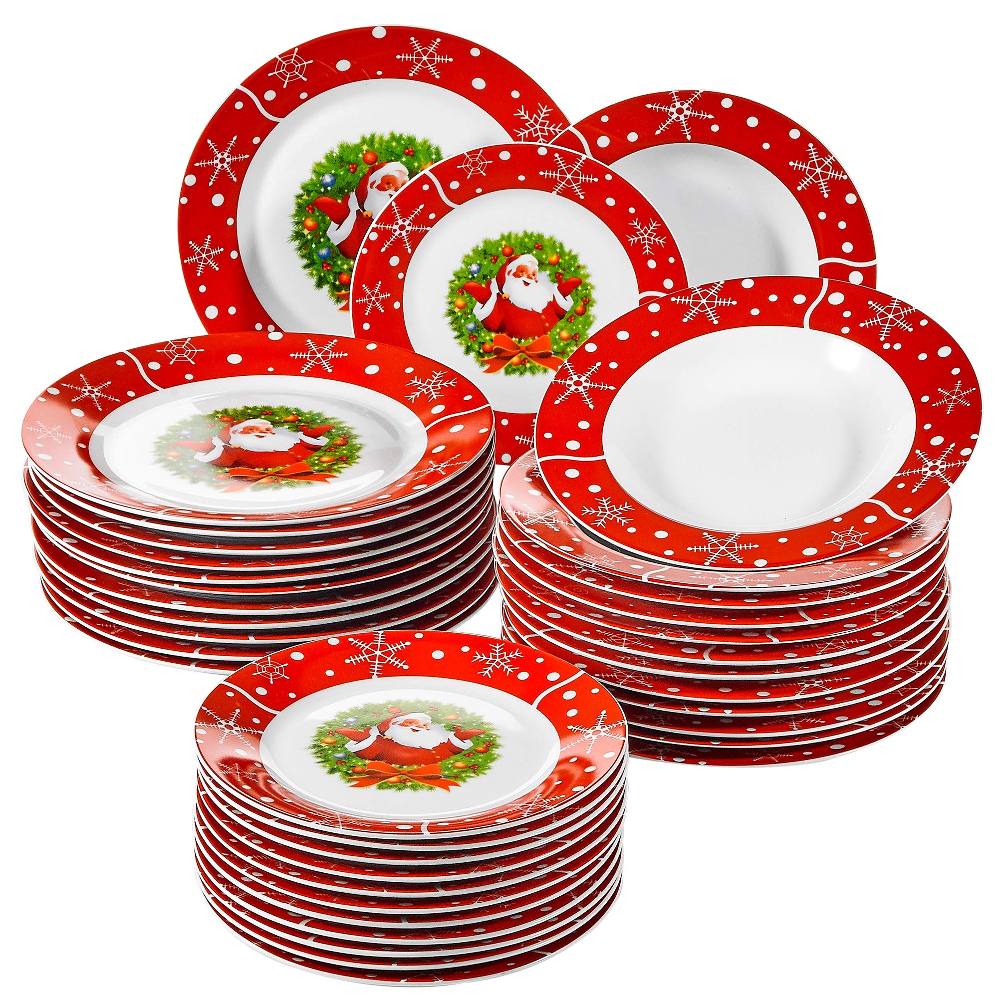 VEWEET 36-Piece Christmas Dinnerware Set - Santa Claus Porcelain Plates for Holiday Dining
