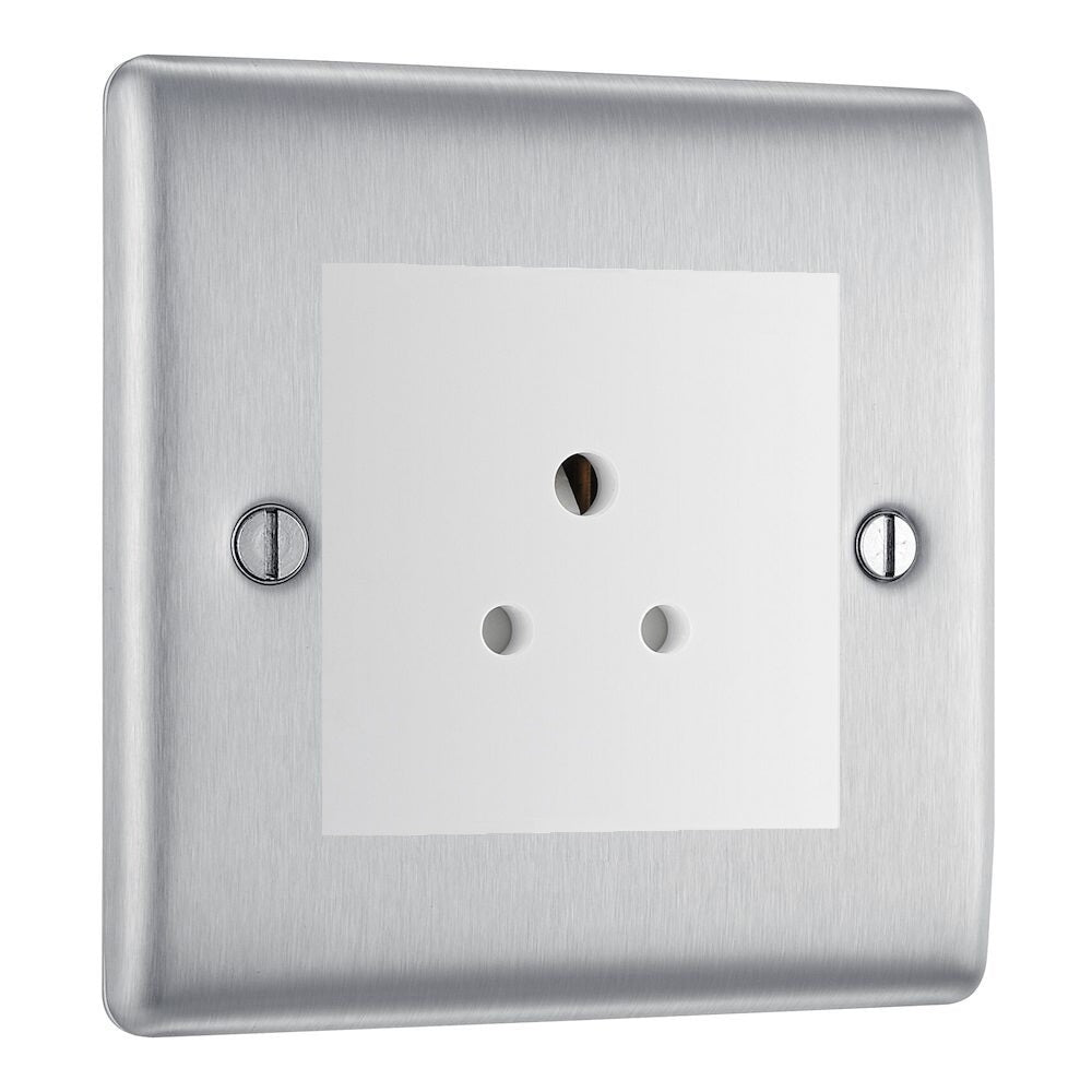 BG Nexus Metal Brushed Steel 2A Unswitched Socket NBS28MW - Durable Electrical Outlet for Home, Office & Workshop Use