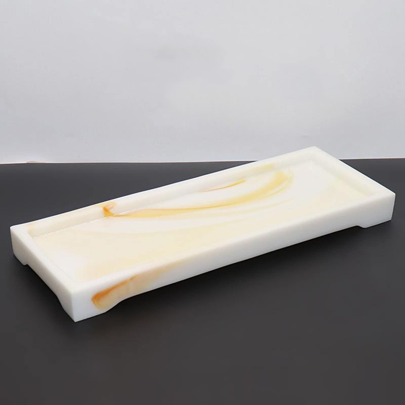 Premium Resin Marble Bathroom Tray - Elegant Vanity Organizer for Cosmetics, Perfume & Jewelry | Toilet Tank & Wash Basin Storage | Home Decor & Bathroom Accessories (Yellow) - Perfect for Spa Days & Gift Giving