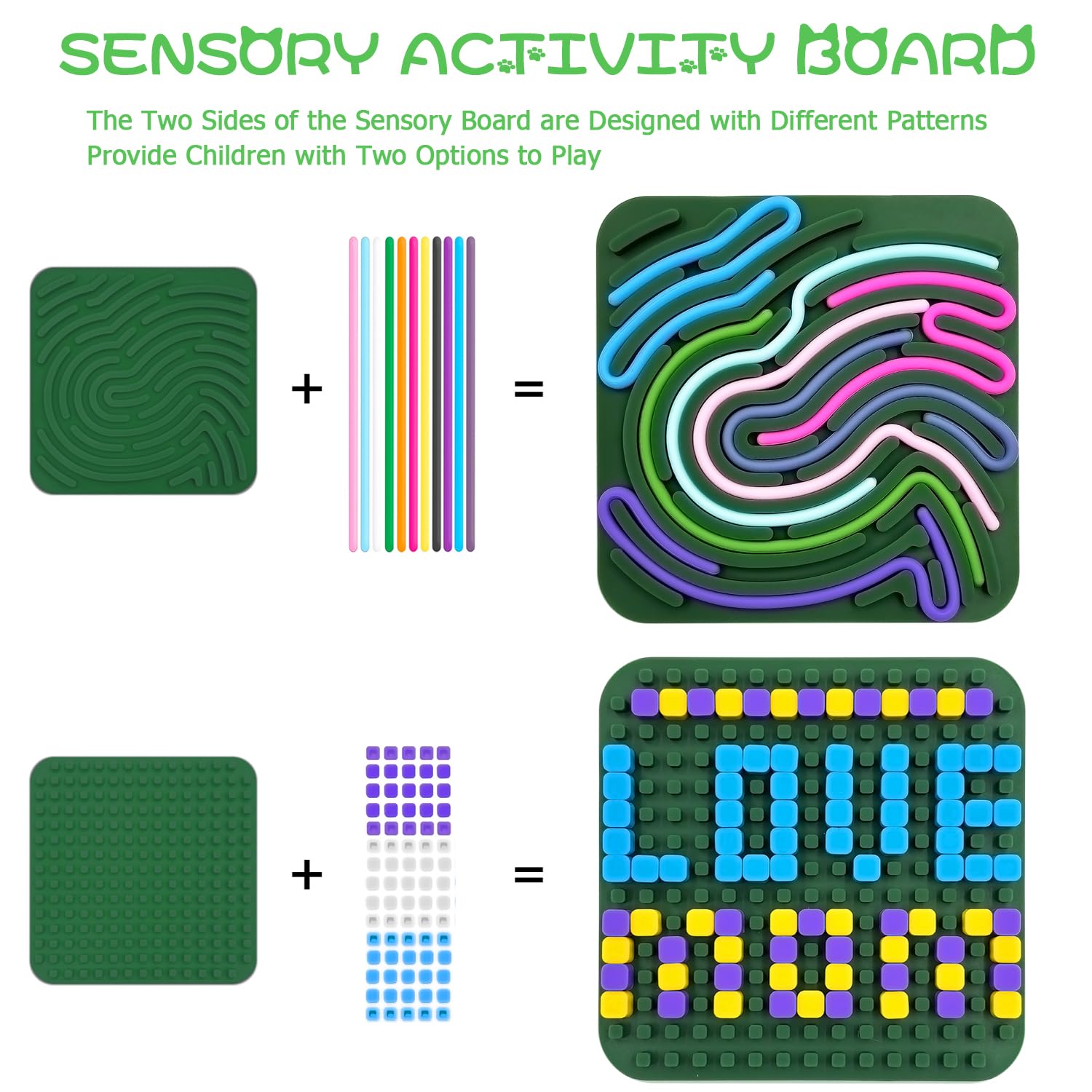 Sensory Fidget Board for Kids & Adults - Double-Sided Silicone Quiet Stress Relief Toy for ADHD, Autism, Anxiety & Focus - Calming Sensory Activity Board for Classroom, Office & Home Use (Green)