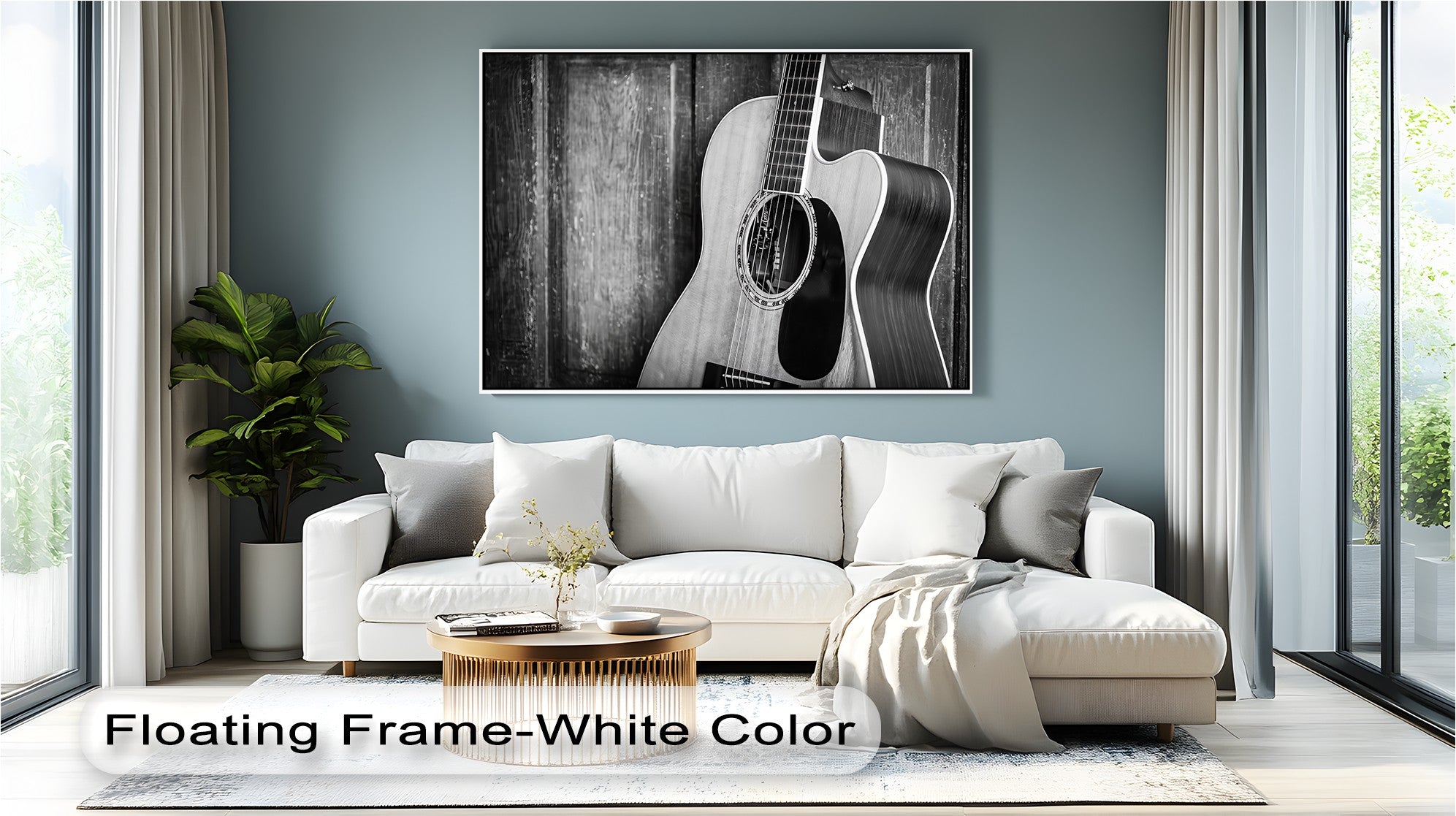 Acoustic Soul - Black and White Guitar Music Canvas Wall Art Print for Home & Office Decor - Perfect for Living Room, Bedroom, Studio